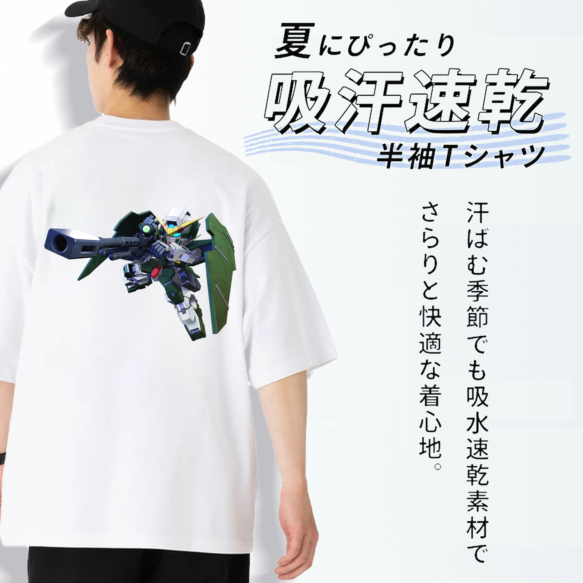 機動戦士ガンダム Mobile Suit Gundam 綿100％ メンズ半袖Tシャツ（バックプリント） 通気性
