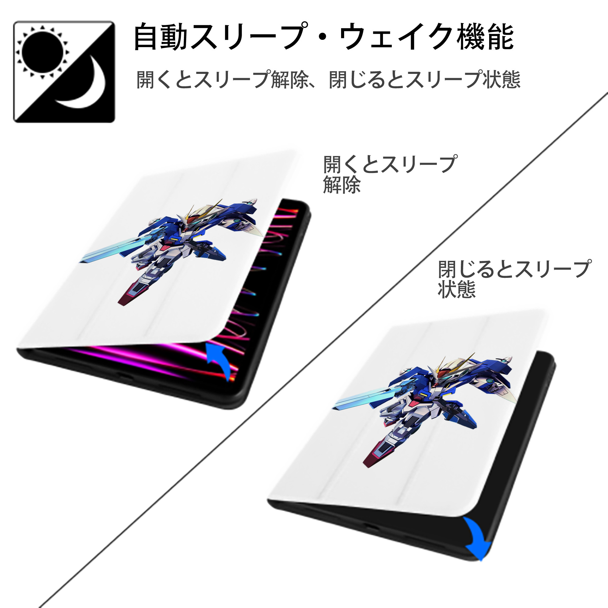 機動戦士ガンダム Mobile Suit Gundam IPad ケース ペン収納付き 三つ折りスタンド PUレザー×シリコン 対応機種9.5/10.5/10.9インチ