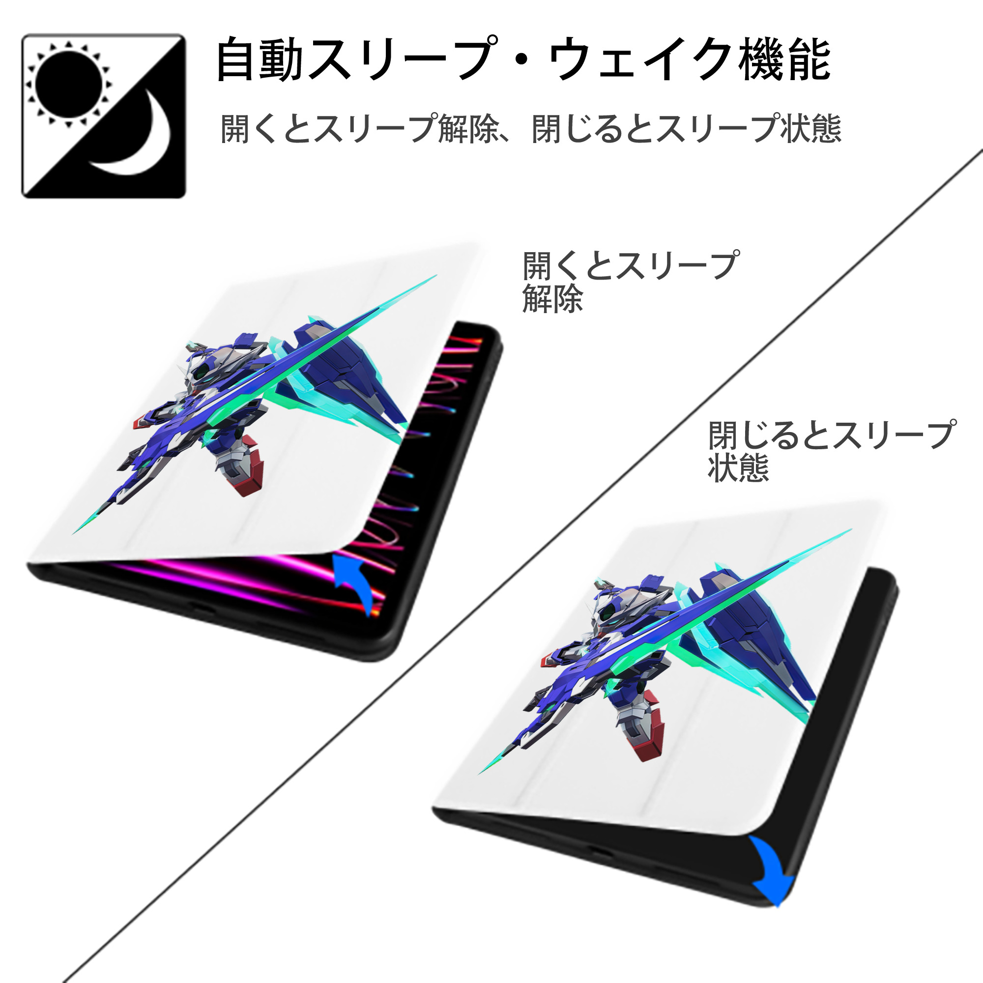 機動戦士ガンダム Mobile Suit Gundam IPad ケース ペン収納付き 三つ折りスタンド PUレザー×シリコン 対応機種9.5/10.5/10.9インチ