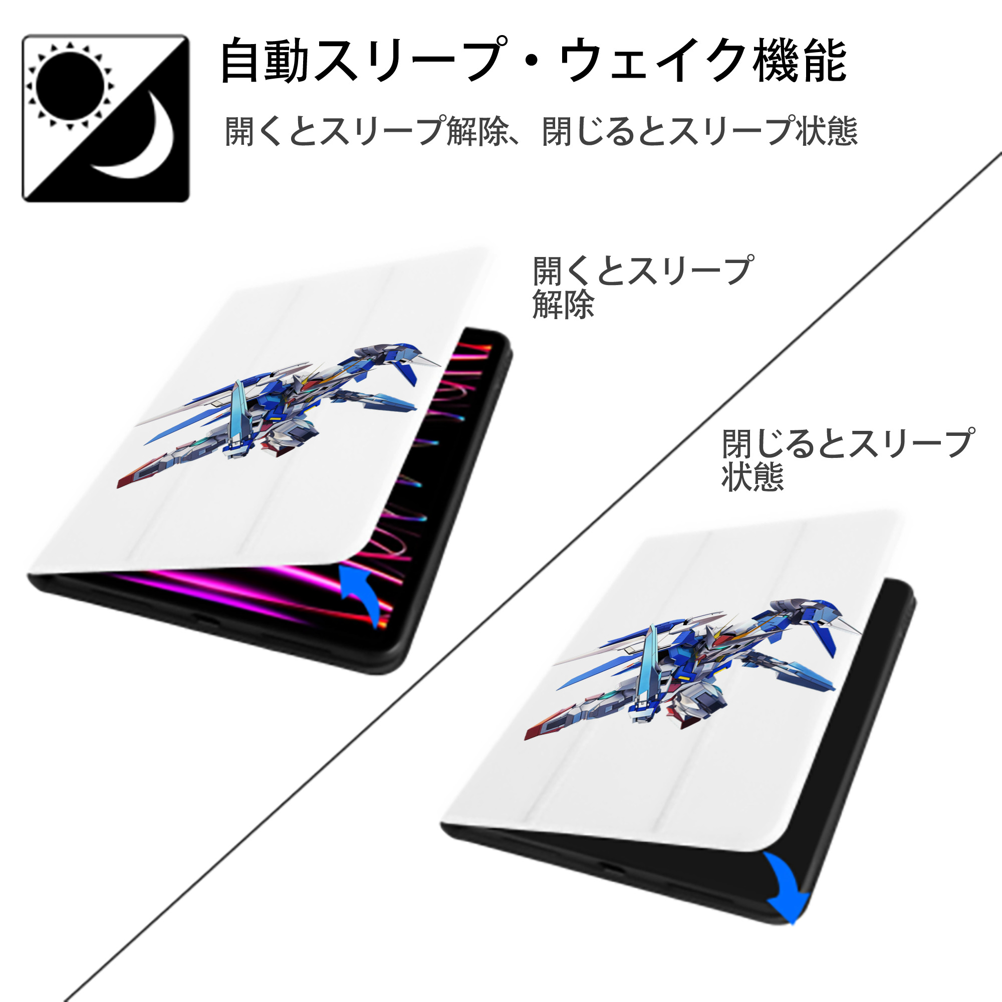 機動戦士ガンダム Mobile Suit Gundam IPad ケース ペン収納付き 三つ折りスタンド PUレザー×シリコン 対応機種9.5/10.5/10.9インチ