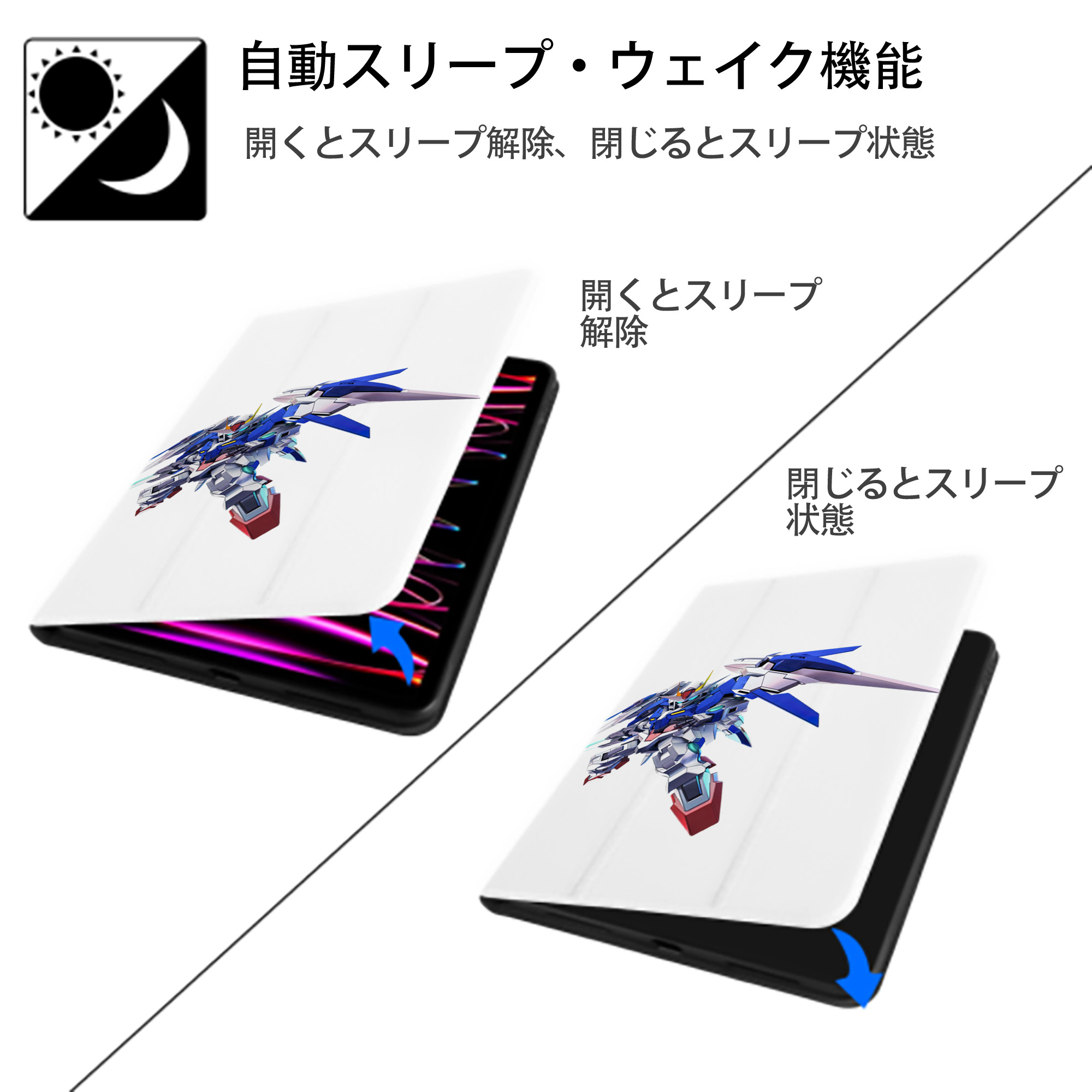 機動戦士ガンダム Mobile Suit Gundam IPad ケース ペン収納付き 三つ折りスタンド PUレザー×シリコン 対応機種9.5/10.5/10.9インチ