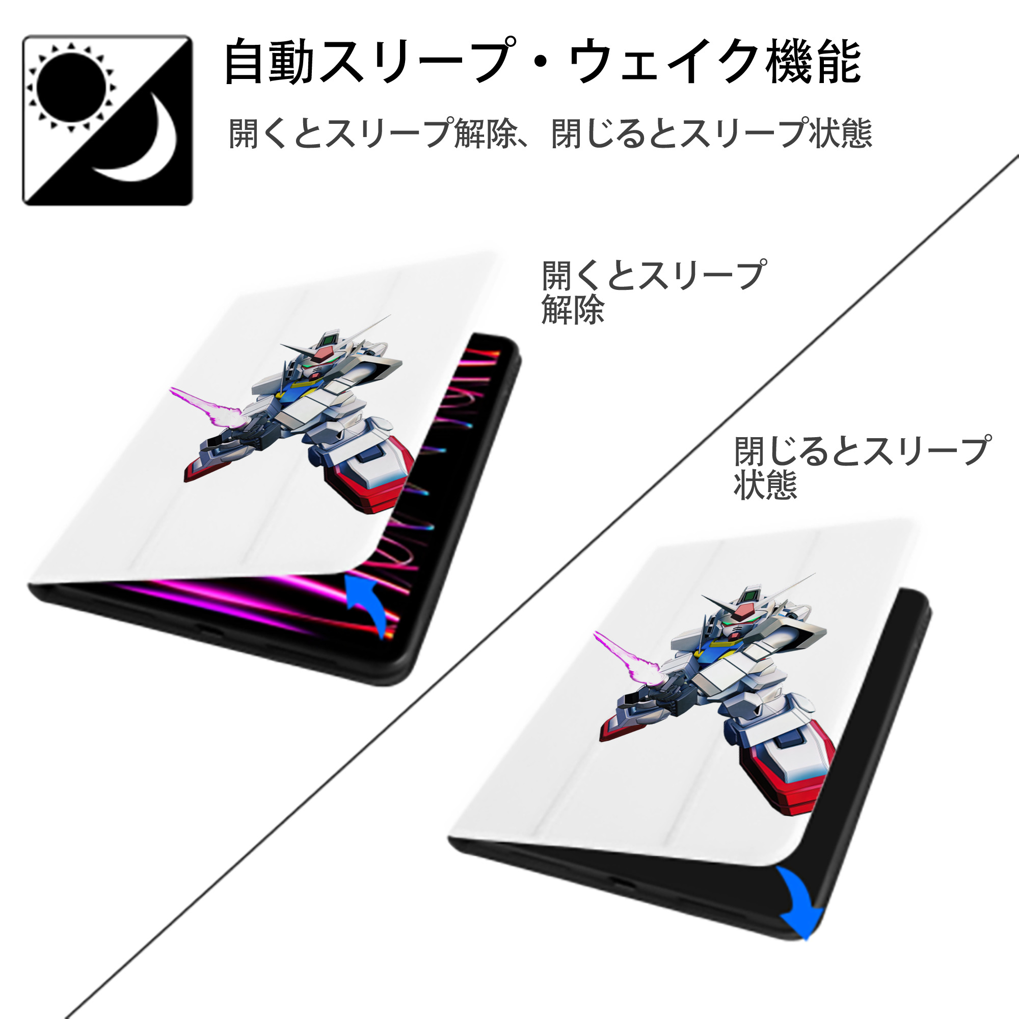 機動戦士ガンダム Mobile Suit Gundam IPad ケース ペン収納付き 三つ折りスタンド PUレザー×シリコン 対応機種9.5/10.5/10.9インチ