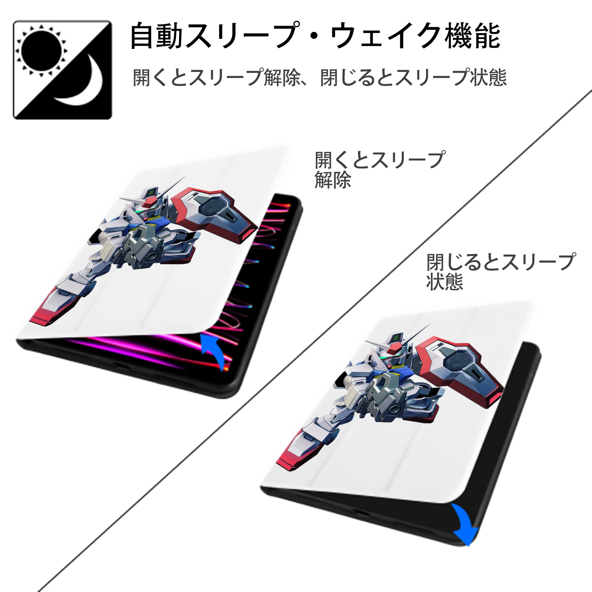 機動戦士ガンダム Mobile Suit Gundam IPad ケース ペン収納付き 三つ折りスタンド PUレザー×シリコン 対応機種9.5/10.5/10.9インチ