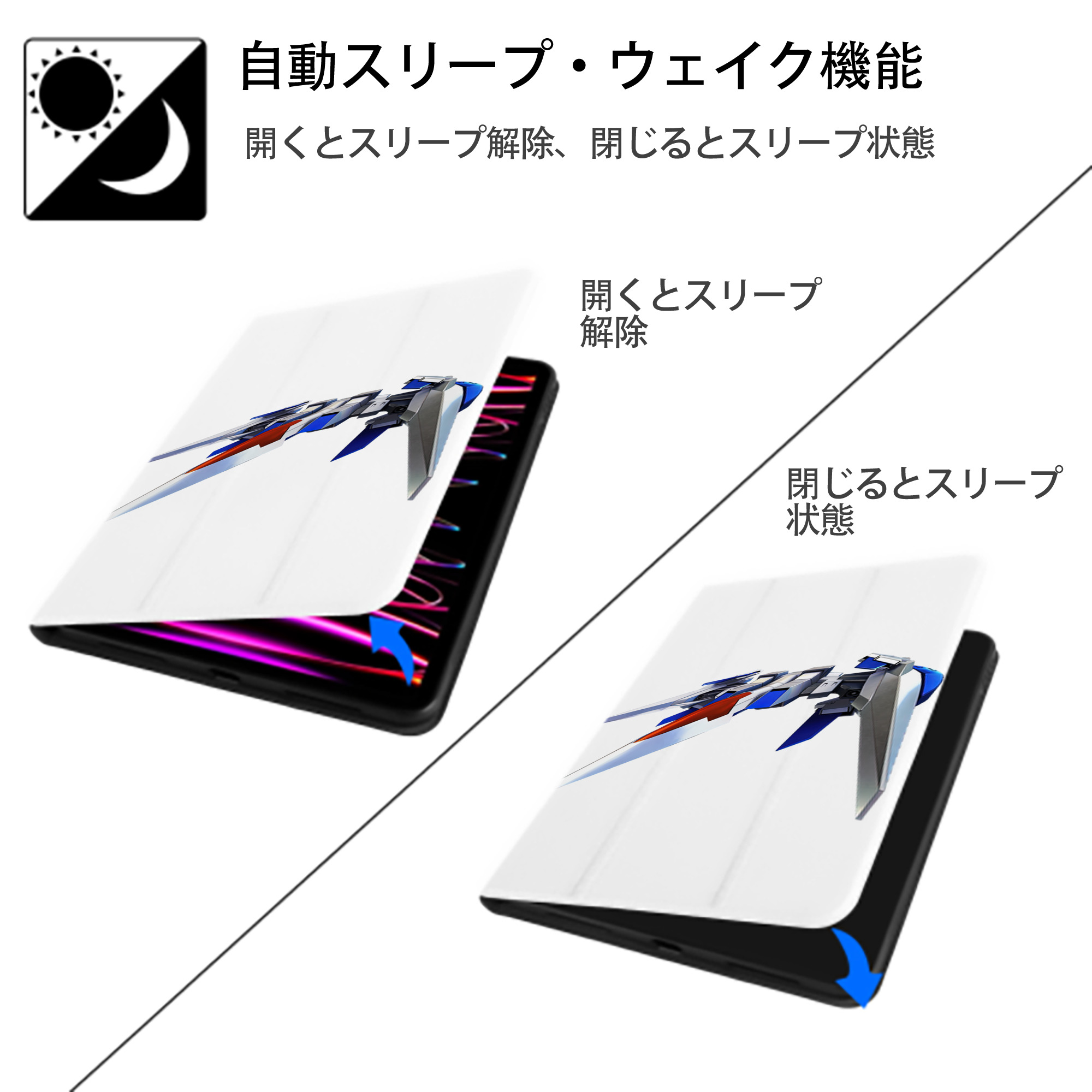 機動戦士ガンダム Mobile Suit Gundam IPad ケース ペン収納付き 三つ折りスタンド PUレザー×シリコン 対応機種9.5/10.5/10.9インチ