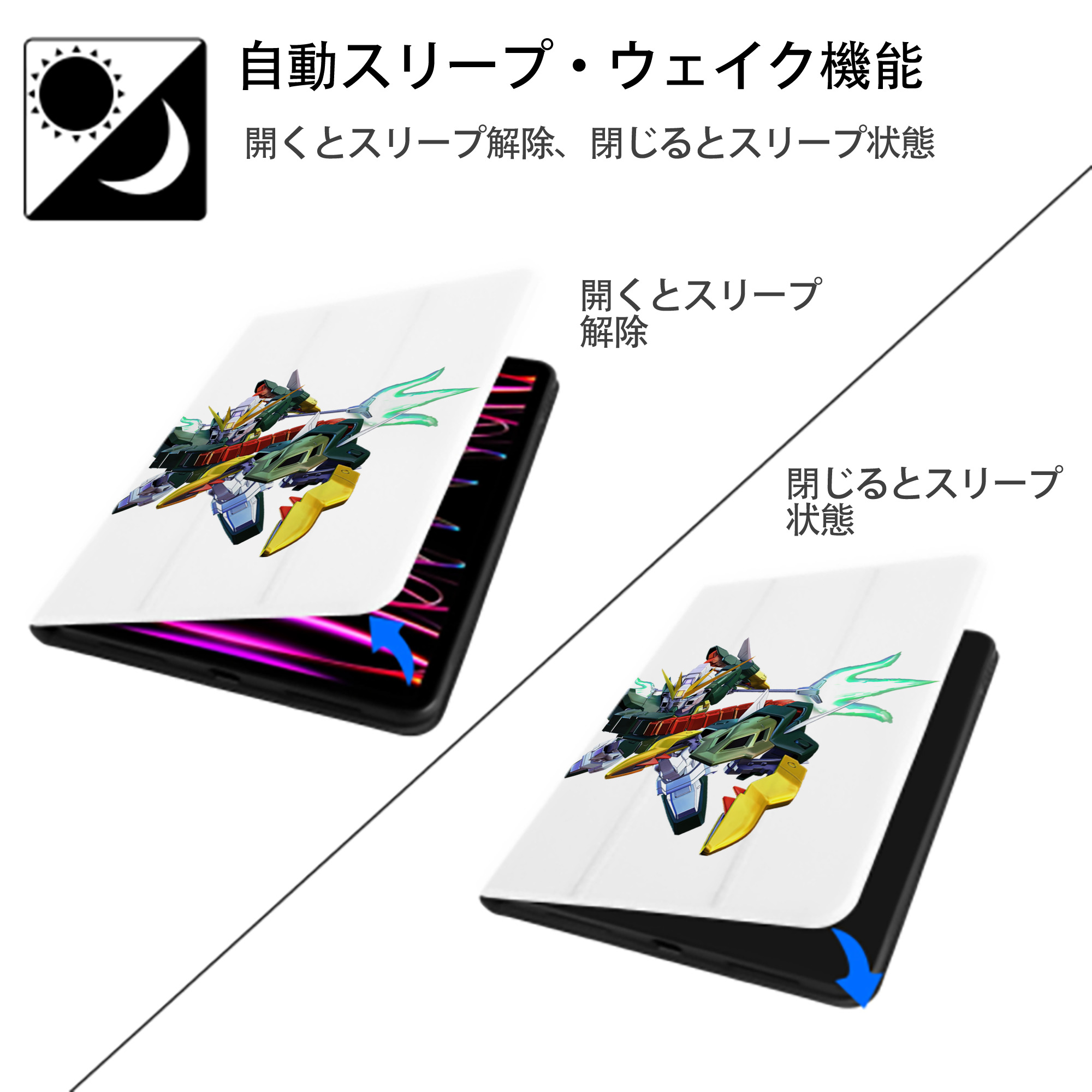 機動戦士ガンダム Mobile Suit Gundam IPad ケース ペン収納付き 三つ折りスタンド PUレザー×シリコン 対応機種9.5/10.5/10.9インチ