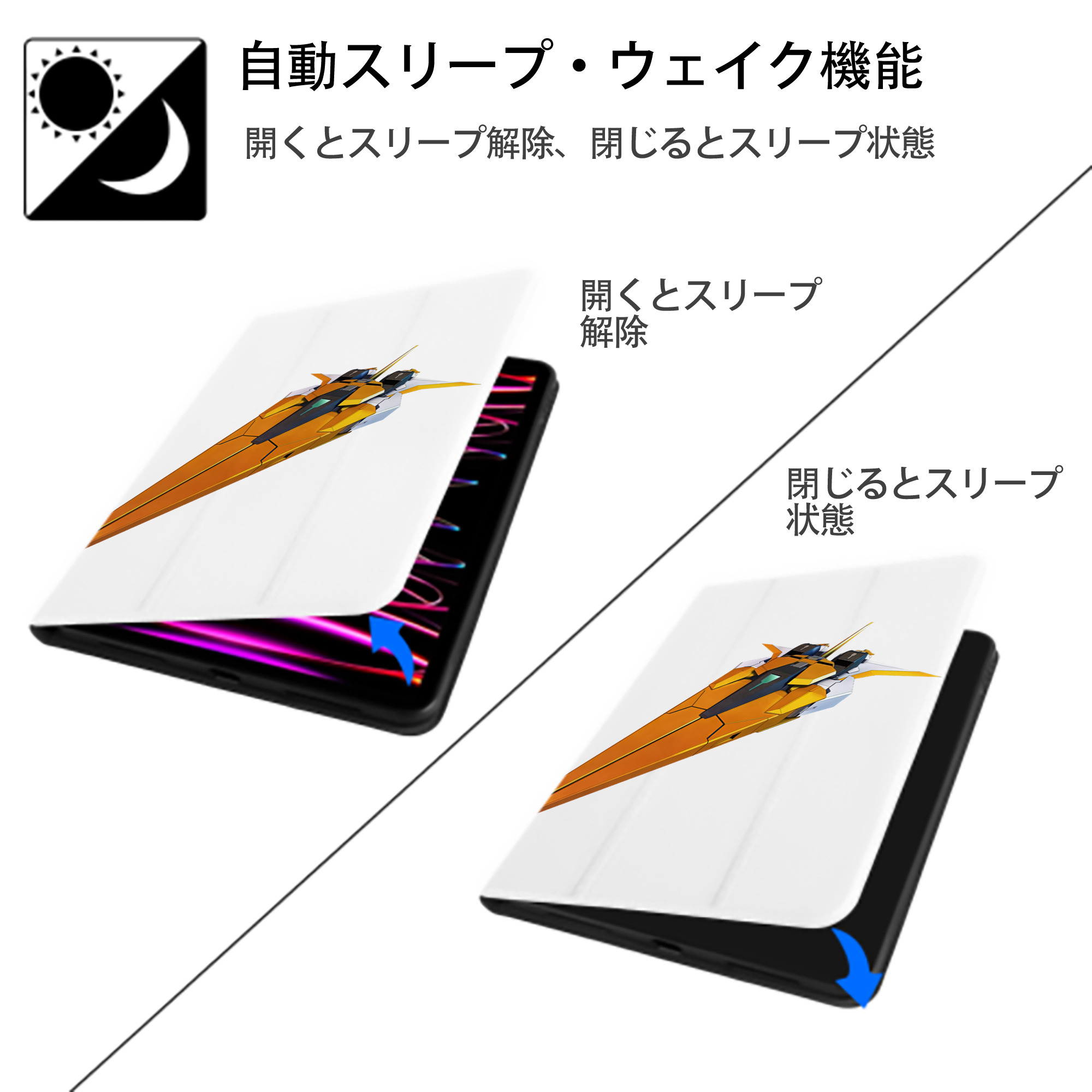 機動戦士ガンダム Mobile Suit Gundam IPad ケース ペン収納付き 三つ折りスタンド PUレザー×シリコン 対応機種9.5/10.5/10.9インチ
