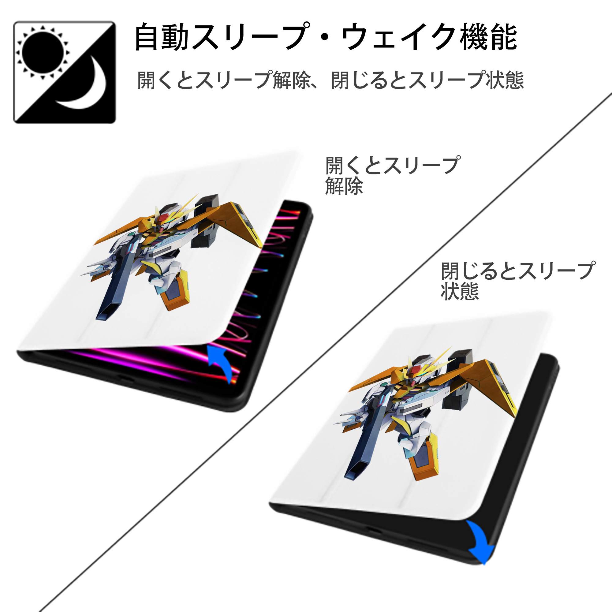 機動戦士ガンダム Mobile Suit Gundam IPad ケース ペン収納付き 三つ折りスタンド PUレザー×シリコン 対応機種9.5/10.5/10.9インチ