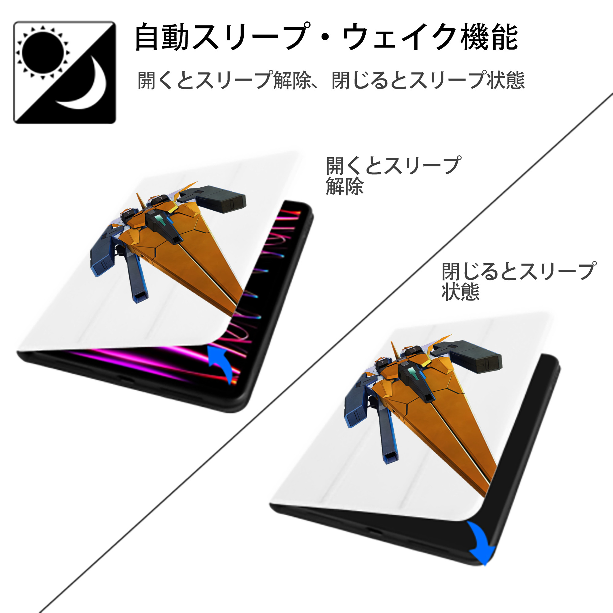 機動戦士ガンダム Mobile Suit Gundam IPad ケース ペン収納付き 三つ折りスタンド PUレザー×シリコン 対応機種9.5/10.5/10.9インチ