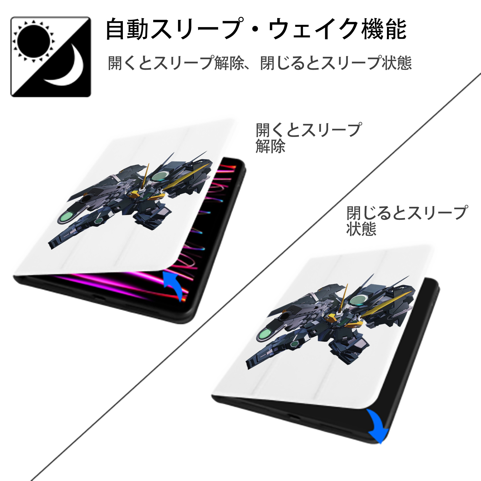 機動戦士ガンダム Mobile Suit Gundam IPad ケース ペン収納付き 三つ折りスタンド PUレザー×シリコン 対応機種9.5/10.5/10.9インチ