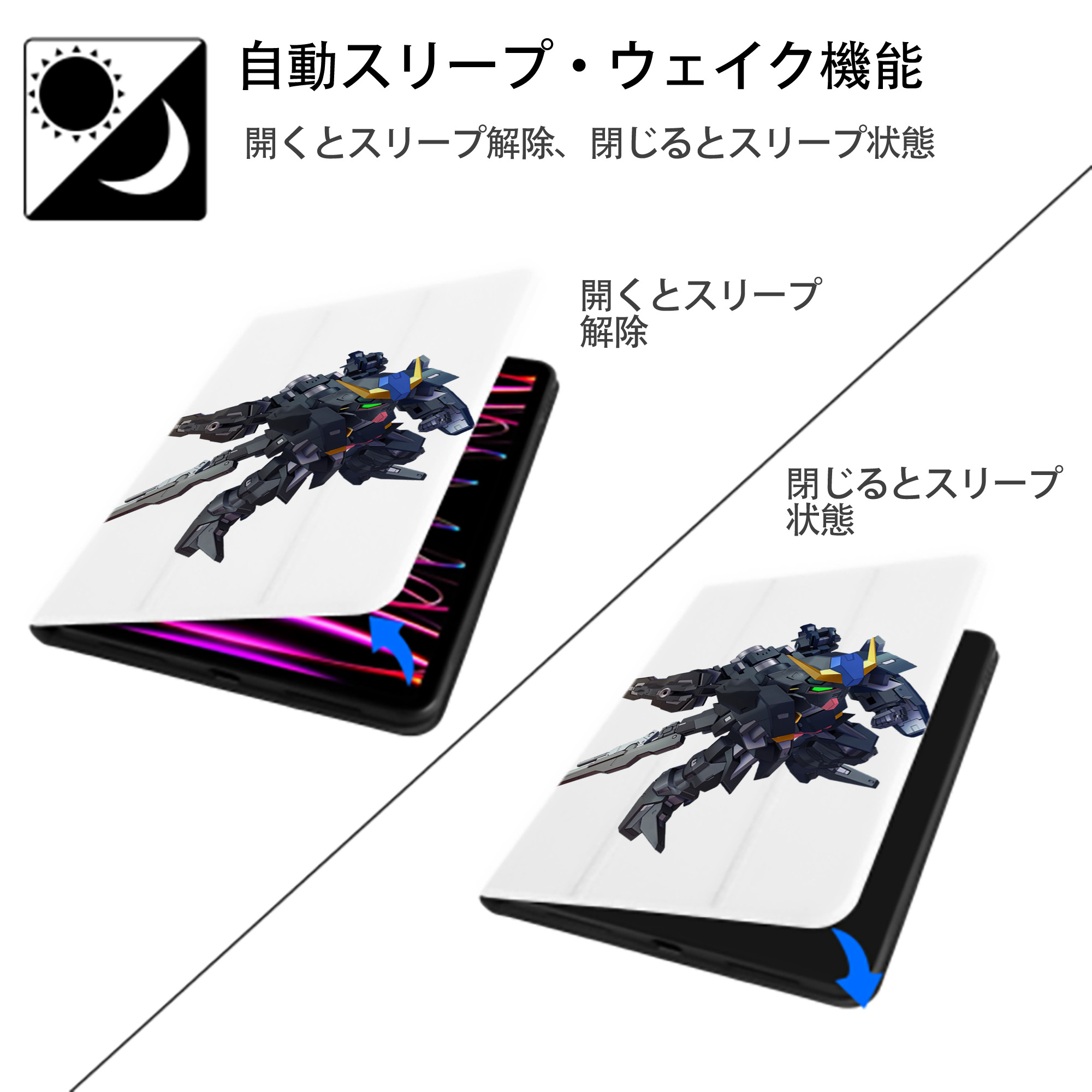 機動戦士ガンダム Mobile Suit Gundam IPad ケース ペン収納付き 三つ折りスタンド PUレザー×シリコン 対応機種9.5/10.5/10.9インチ