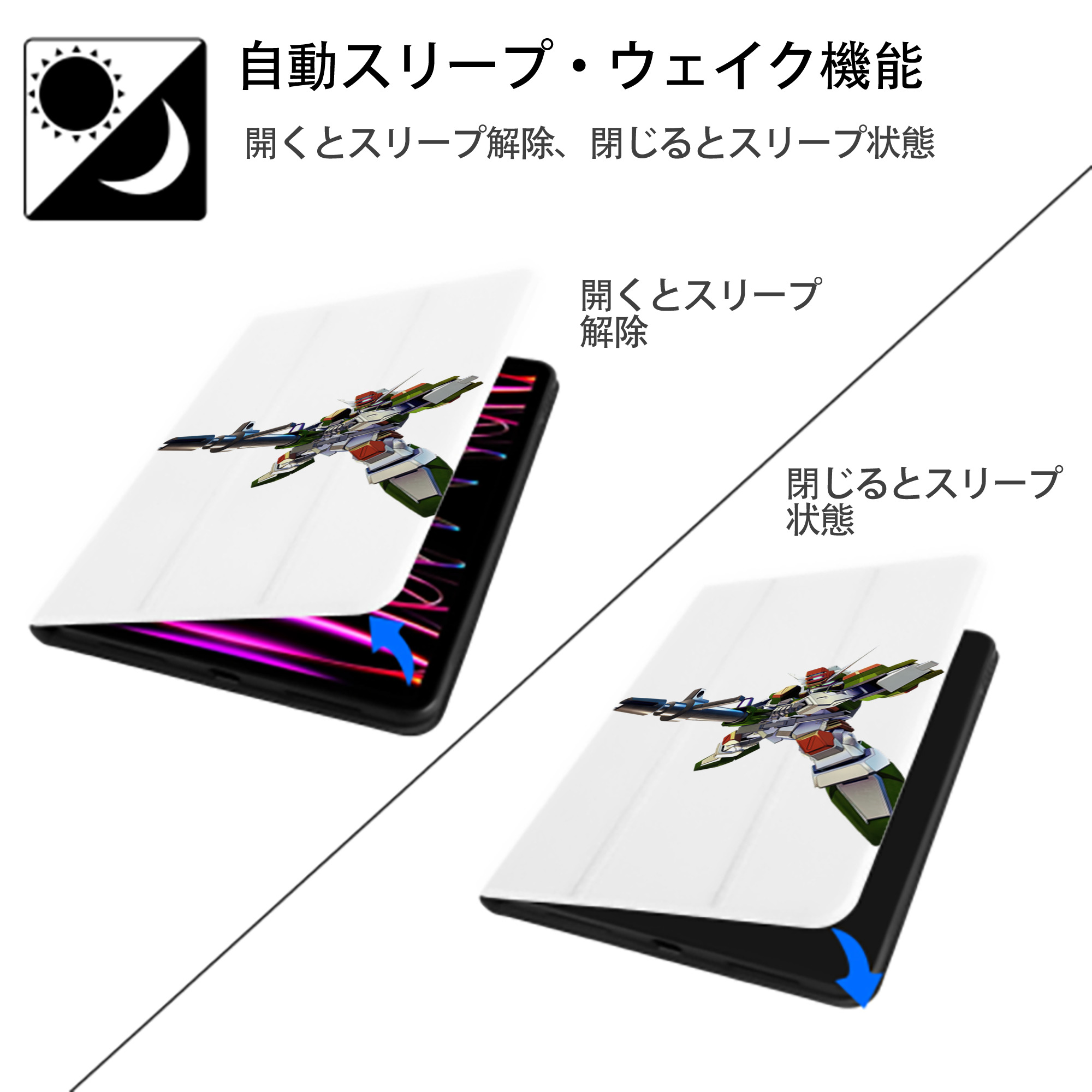 機動戦士ガンダム Mobile Suit Gundam IPad ケース ペン収納付き 三つ折りスタンド PUレザー×シリコン 対応機種9.5/10.5/10.9インチ