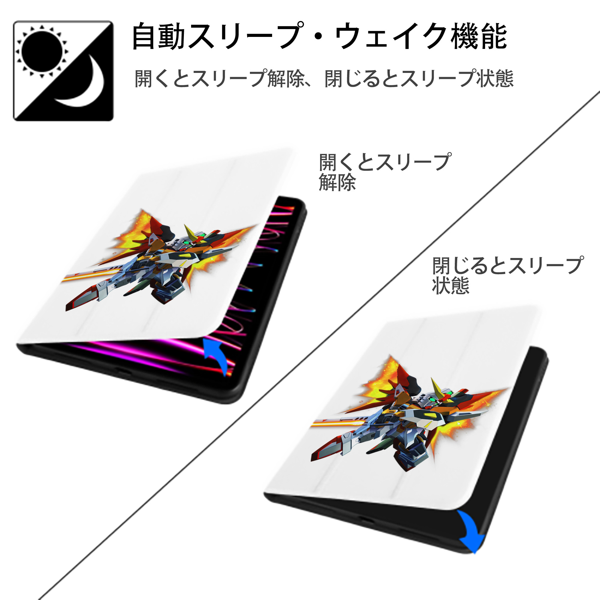 機動戦士ガンダム Mobile Suit Gundam IPad ケース ペン収納付き 三つ折りスタンド PUレザー×シリコン 対応機種9.5/10.5/10.9インチ