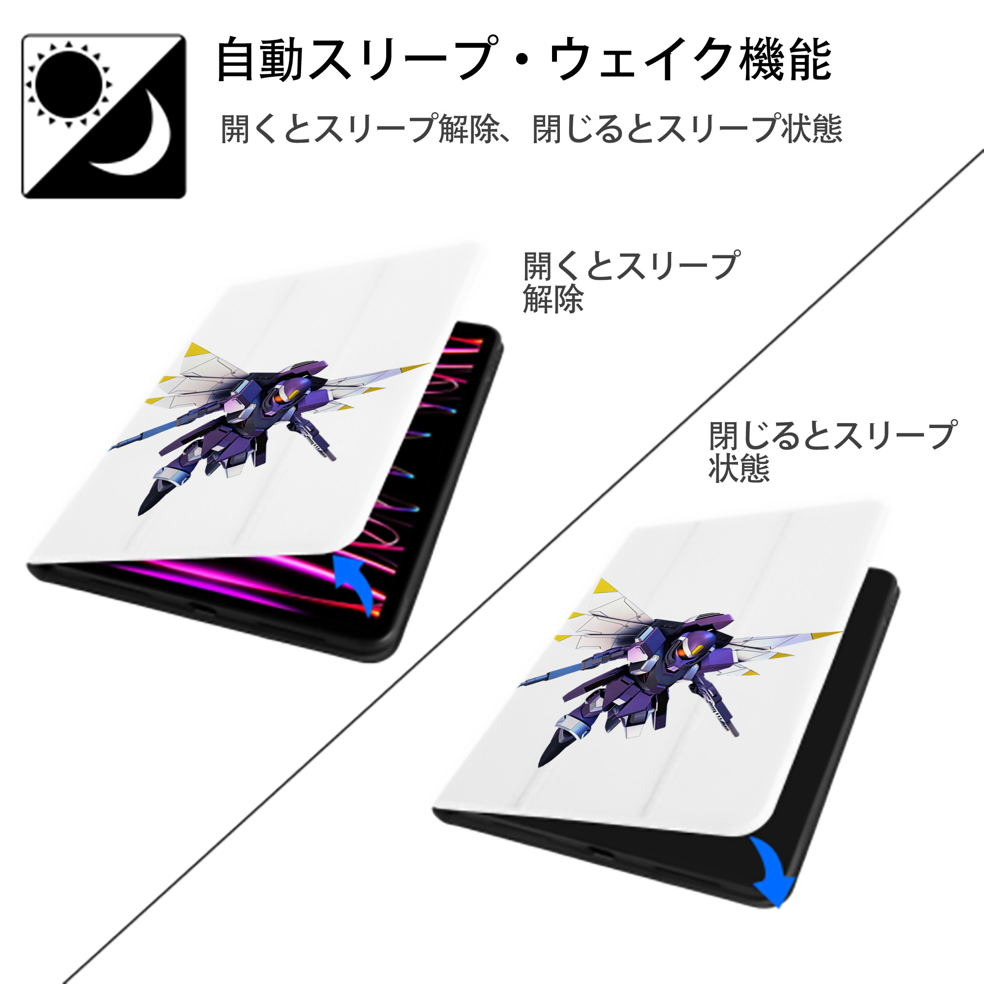 機動戦士ガンダム Mobile Suit Gundam IPad ケース ペン収納付き 三つ折りスタンド PUレザー×シリコン 対応機種9.5/10.5/10.9インチ