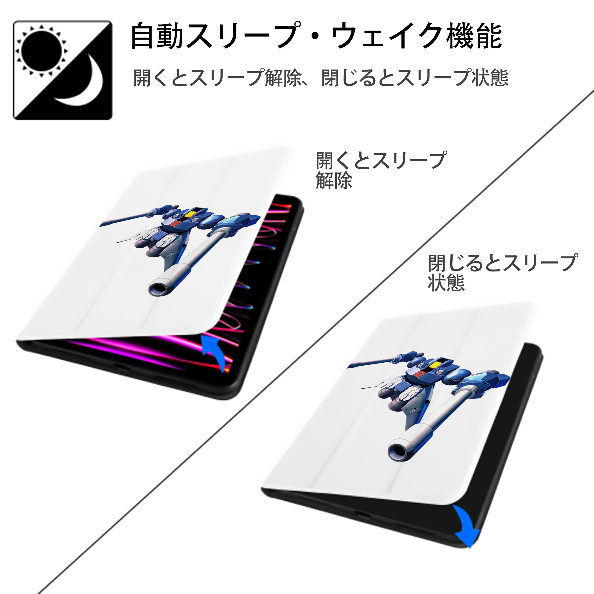 機動戦士ガンダム Mobile Suit Gundam IPad ケース ペン収納付き 三つ折りスタンド PUレザー×シリコン 対応機種9.5/10.5/10.9インチ