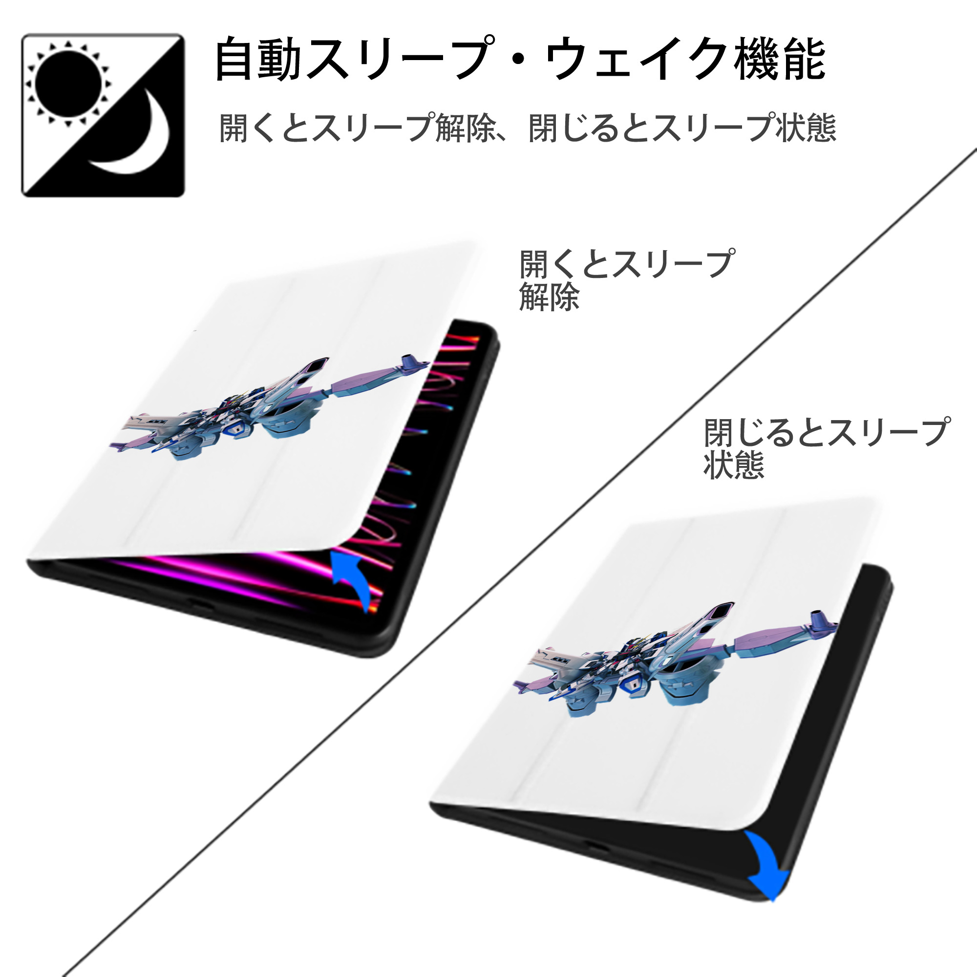 機動戦士ガンダム Mobile Suit Gundam IPad ケース ペン収納付き 三つ折りスタンド PUレザー×シリコン 対応機種9.5/10.5/10.9インチ