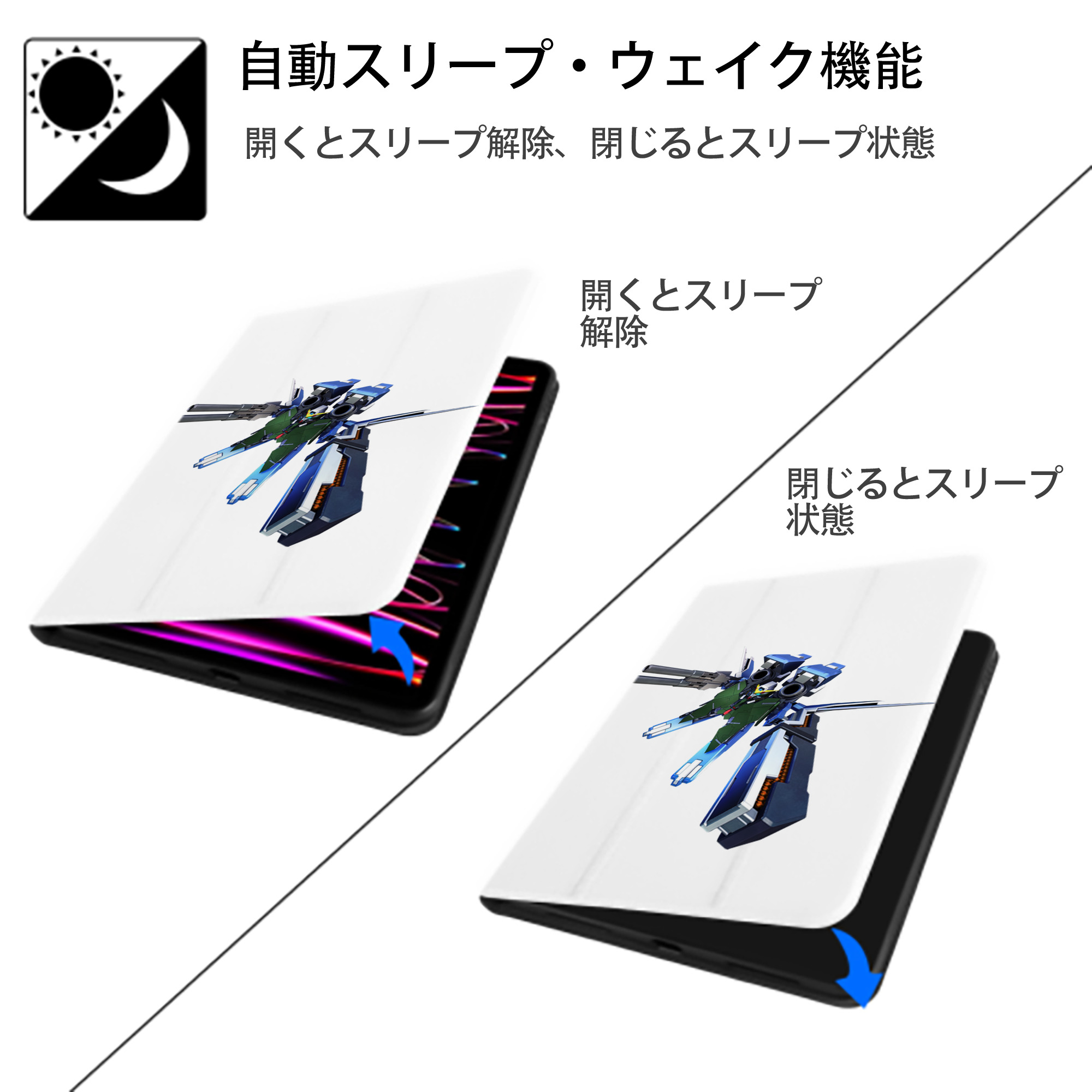 機動戦士ガンダム Mobile Suit Gundam IPad ケース ペン収納付き 三つ折りスタンド PUレザー×シリコン 対応機種9.5/10.5/10.9インチ