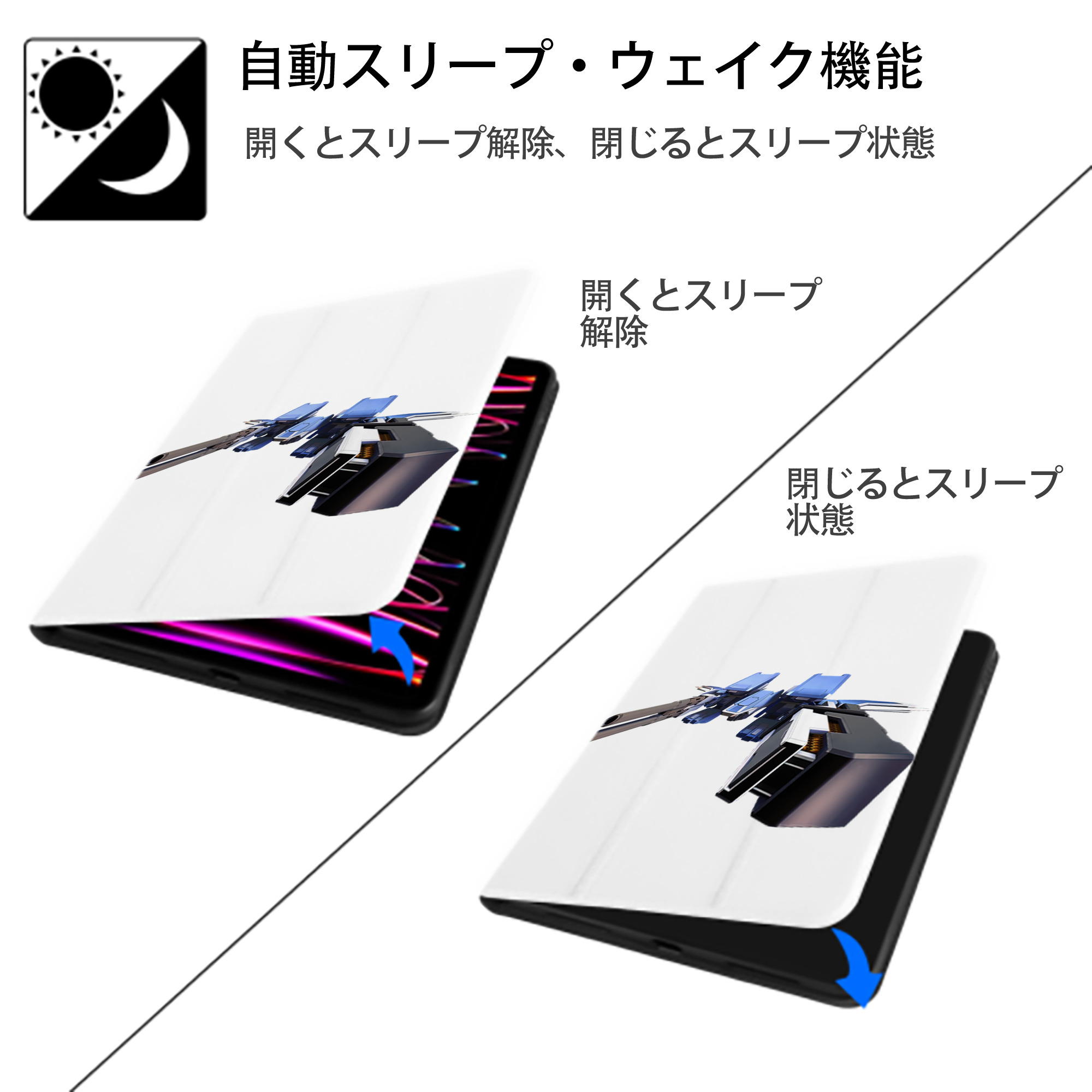 機動戦士ガンダム Mobile Suit Gundam IPad ケース ペン収納付き 三つ折りスタンド PUレザー×シリコン 対応機種9.5/10.5/10.9インチ