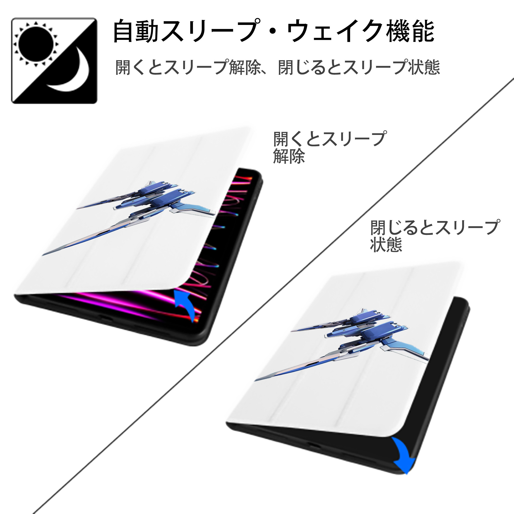 機動戦士ガンダム Mobile Suit Gundam IPad ケース ペン収納付き 三つ折りスタンド PUレザー×シリコン 対応機種9.5/10.5/10.9インチ