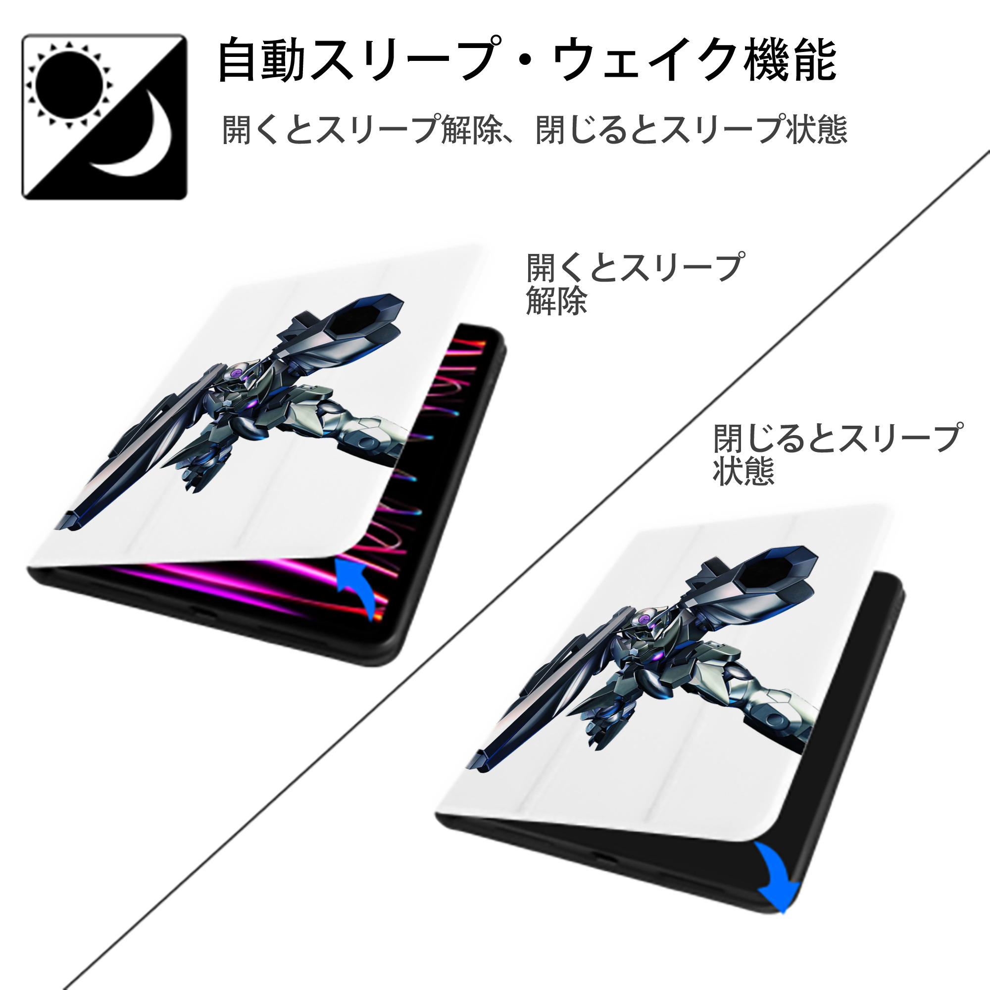 機動戦士ガンダム Mobile Suit Gundam IPad ケース ペン収納付き 三つ折りスタンド PUレザー×シリコン 対応機種9.5/10.5/10.9インチ