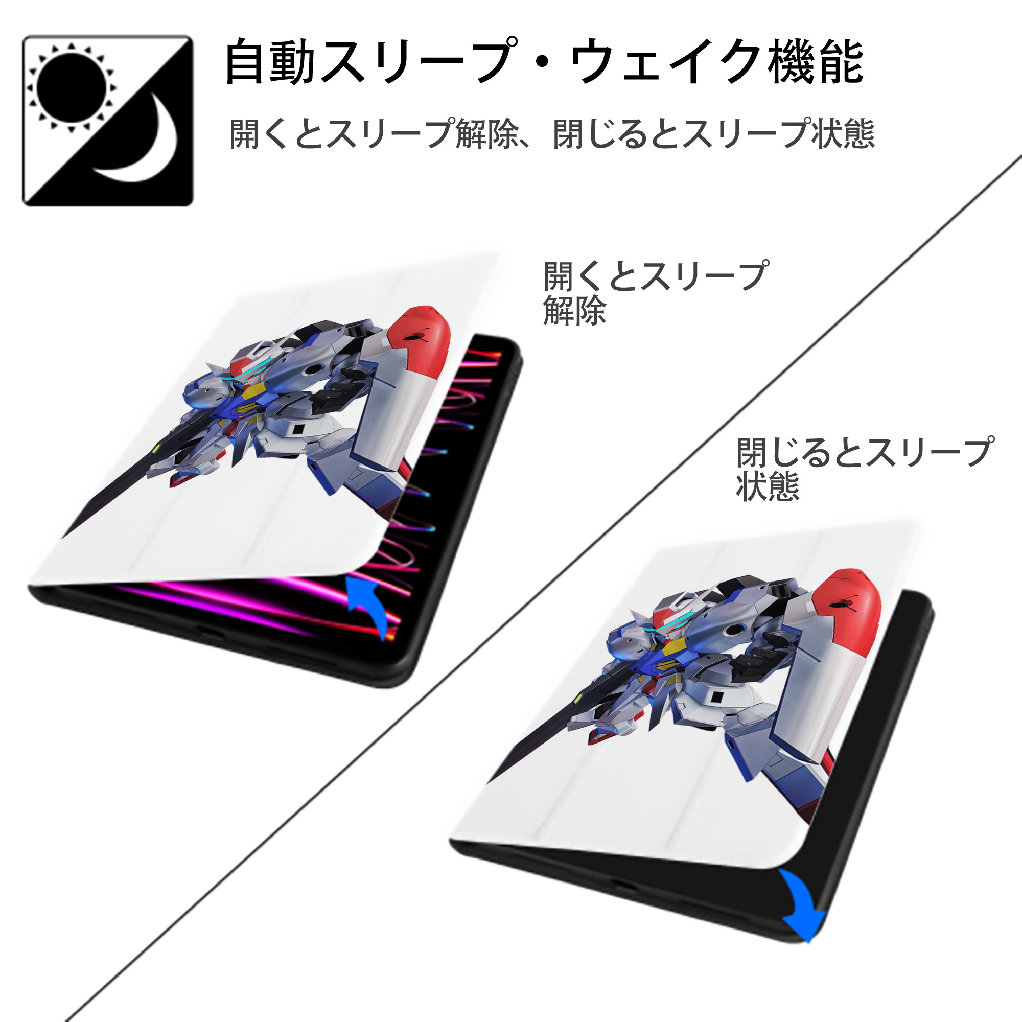 機動戦士ガンダム Mobile Suit Gundam IPad ケース ペン収納付き 三つ折りスタンド PUレザー×シリコン 対応機種9.5/10.5/10.9インチ