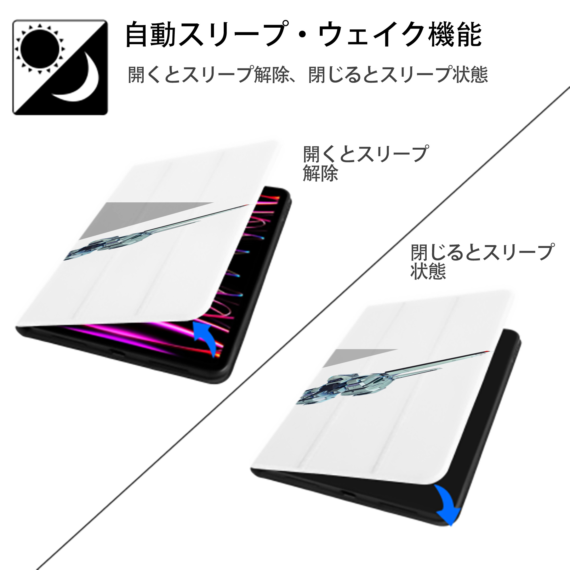 機動戦士ガンダム Mobile Suit Gundam IPad ケース ペン収納付き 三つ折りスタンド PUレザー×シリコン 対応機種9.5/10.5/10.9インチ