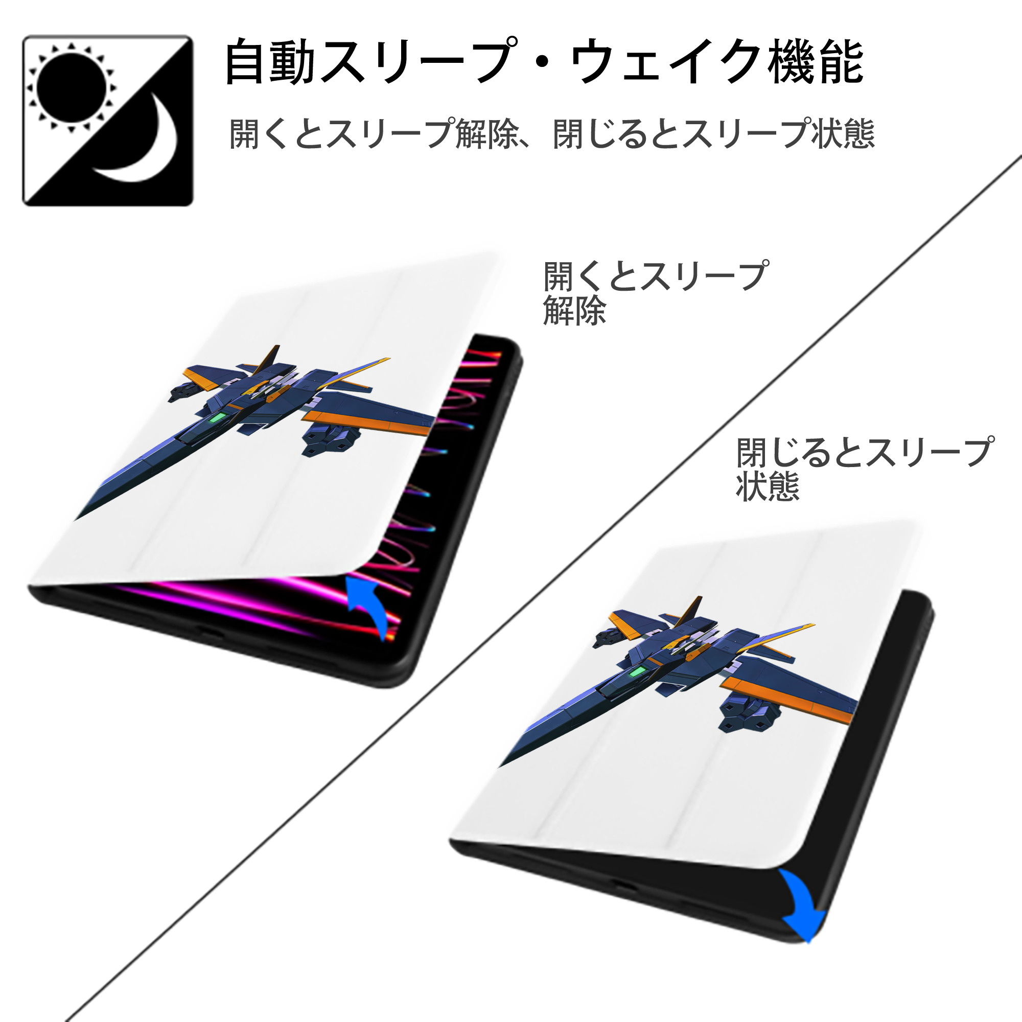 機動戦士ガンダム Mobile Suit Gundam IPad ケース ペン収納付き 三つ折りスタンド PUレザー×シリコン 対応機種9.5/10.5/10.9インチ