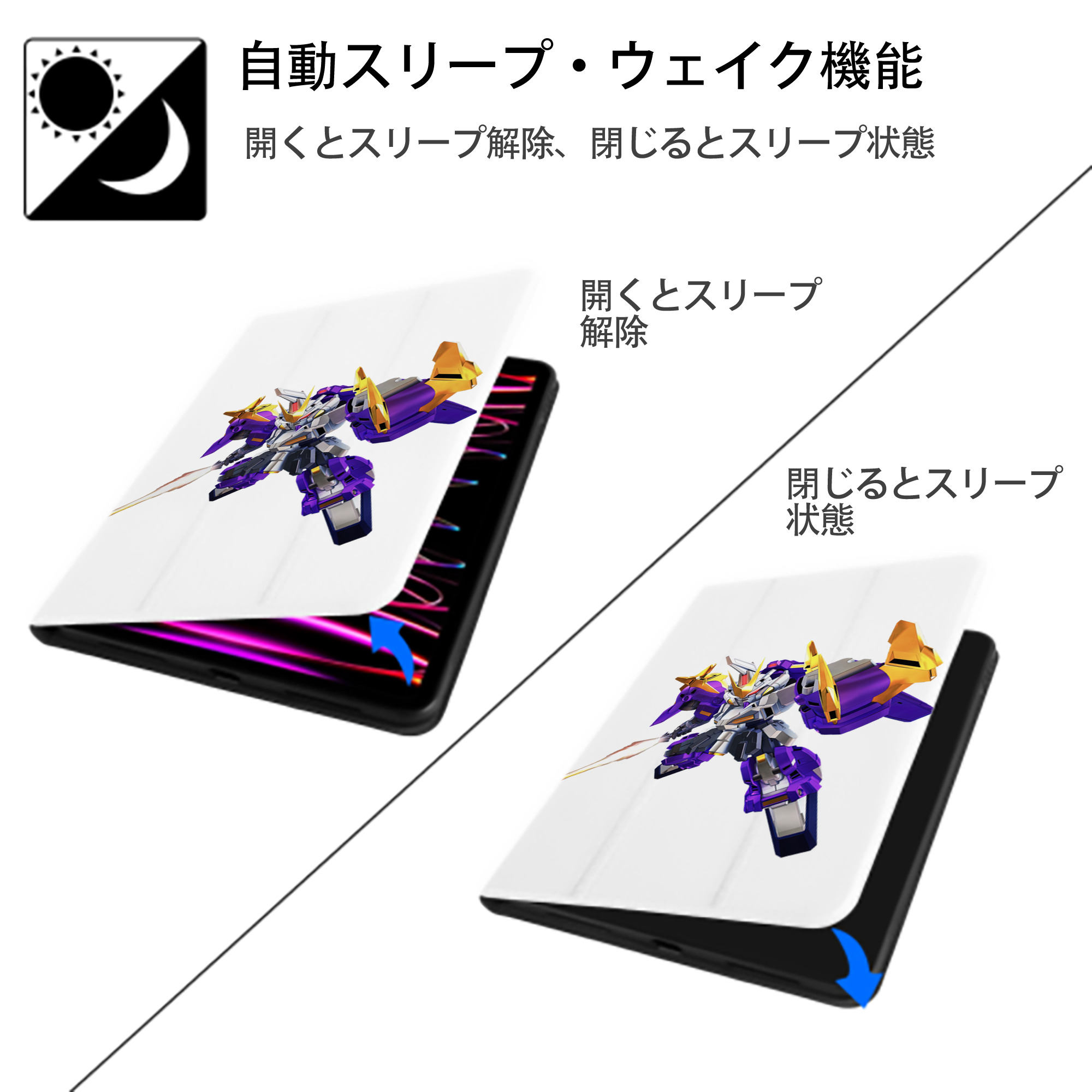 機動戦士ガンダム Mobile Suit Gundam IPad ケース ペン収納付き 三つ折りスタンド PUレザー×シリコン 対応機種9.5/10.5/10.9インチ