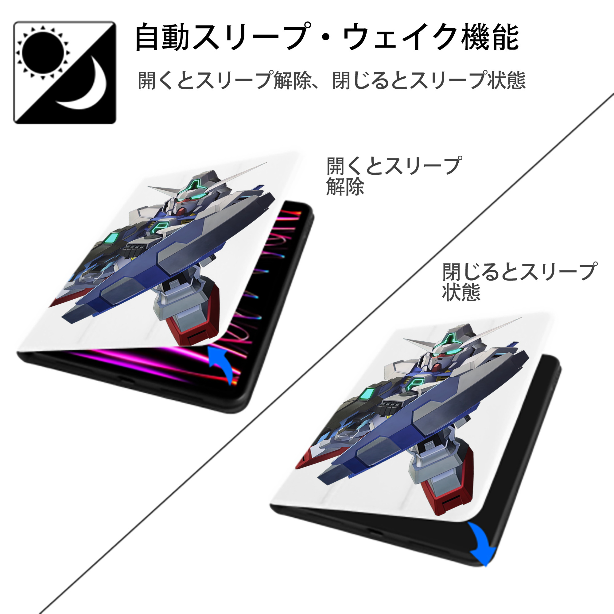 機動戦士ガンダム Mobile Suit Gundam IPad ケース ペン収納付き 三つ折りスタンド PUレザー×シリコン 対応機種9.5/10.5/10.9インチ