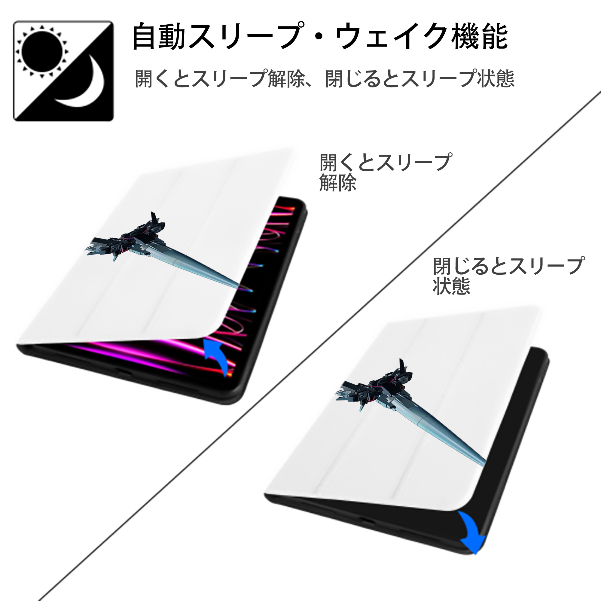 機動戦士ガンダム Mobile Suit Gundam IPad ケース ペン収納付き 三つ折りスタンド PUレザー×シリコン 対応機種9.5/10.5/10.9インチ