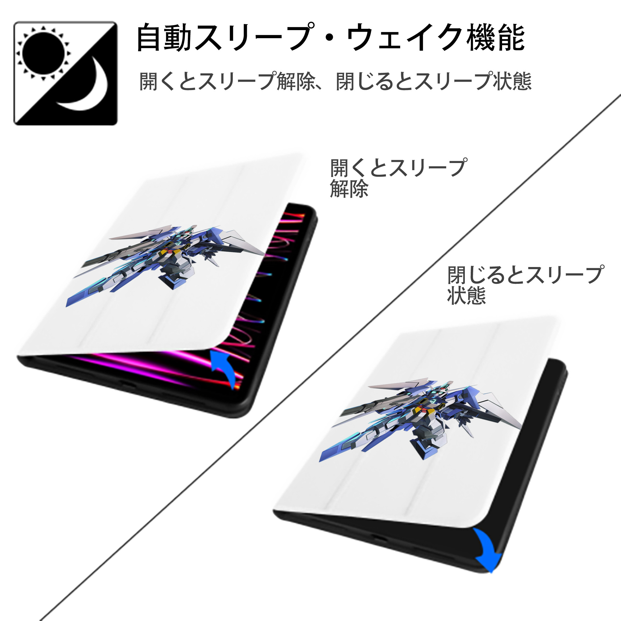 機動戦士ガンダム Mobile Suit Gundam IPad ケース ペン収納付き 三つ折りスタンド PUレザー×シリコン 対応機種9.5/10.5/10.9インチ