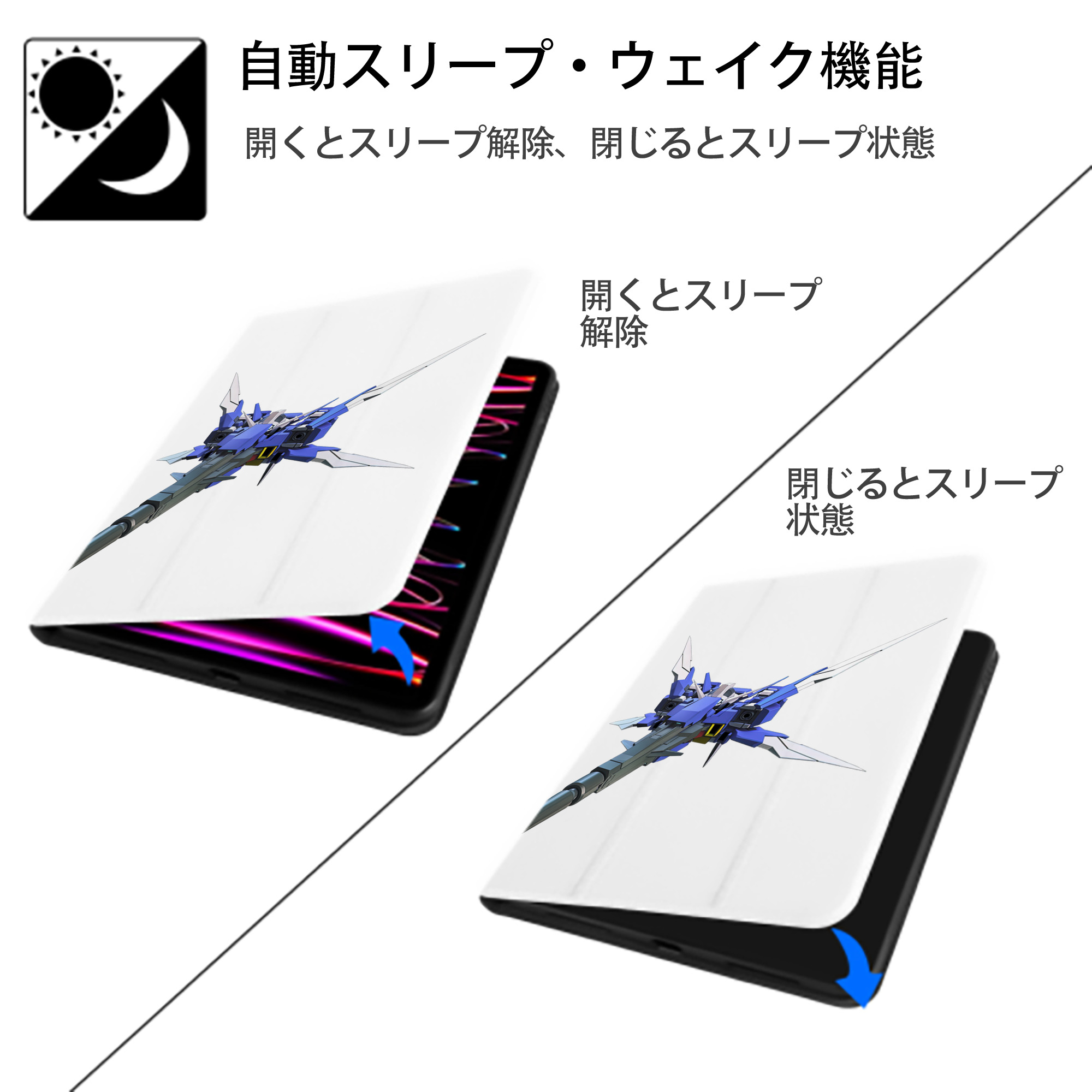 機動戦士ガンダム Mobile Suit Gundam IPad ケース ペン収納付き 三つ折りスタンド PUレザー×シリコン 対応機種9.5/10.5/10.9インチ