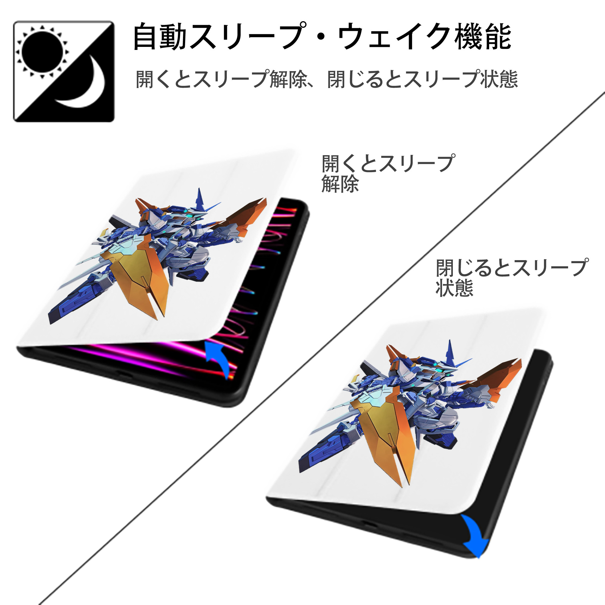 機動戦士ガンダム Mobile Suit Gundam IPad ケース ペン収納付き 三つ折りスタンド PUレザー×シリコン 対応機種9.5/10.5/10.9インチ