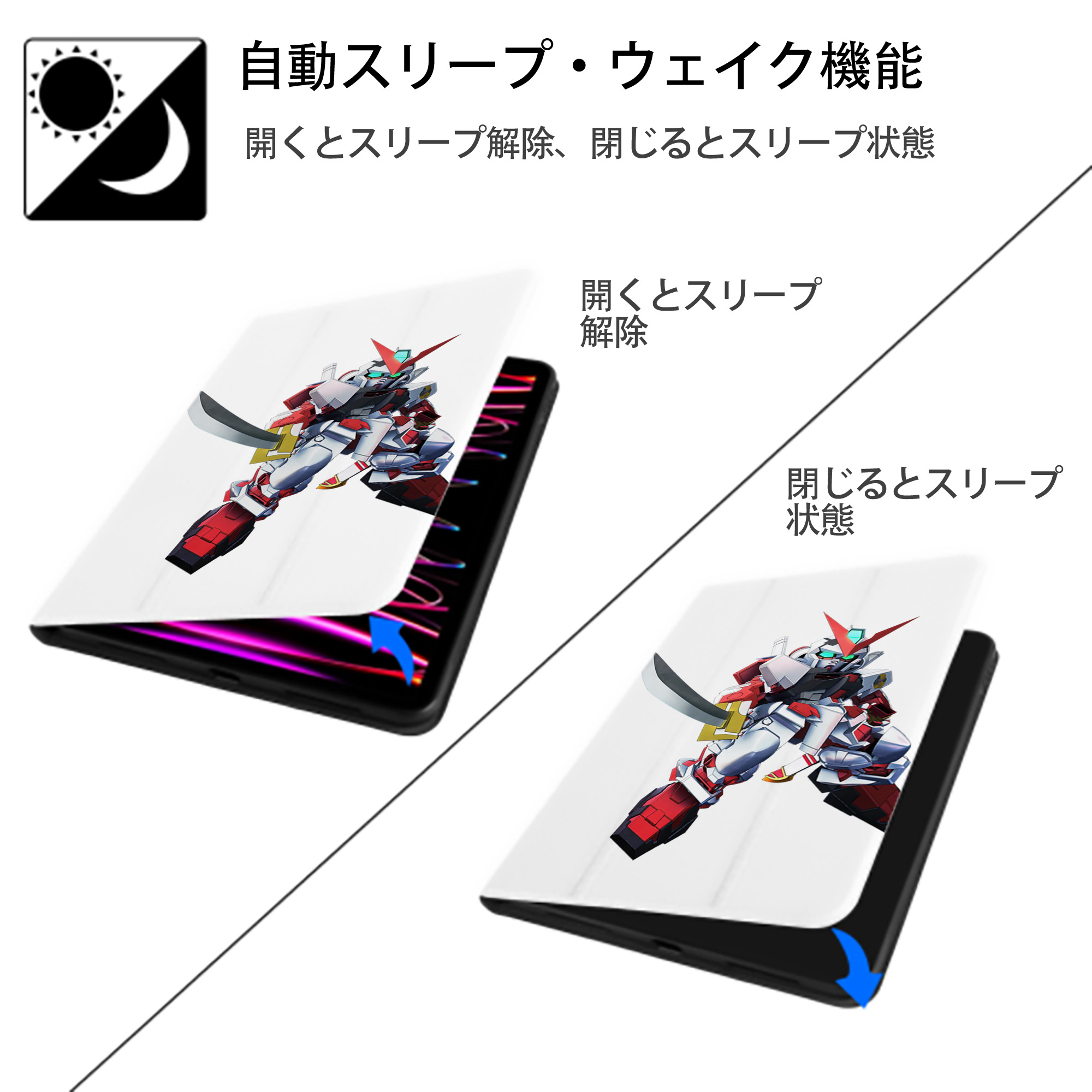 機動戦士ガンダム Mobile Suit Gundam IPad ケース ペン収納付き 三つ折りスタンド PUレザー×シリコン 対応機種9.5/10.5/10.9インチ