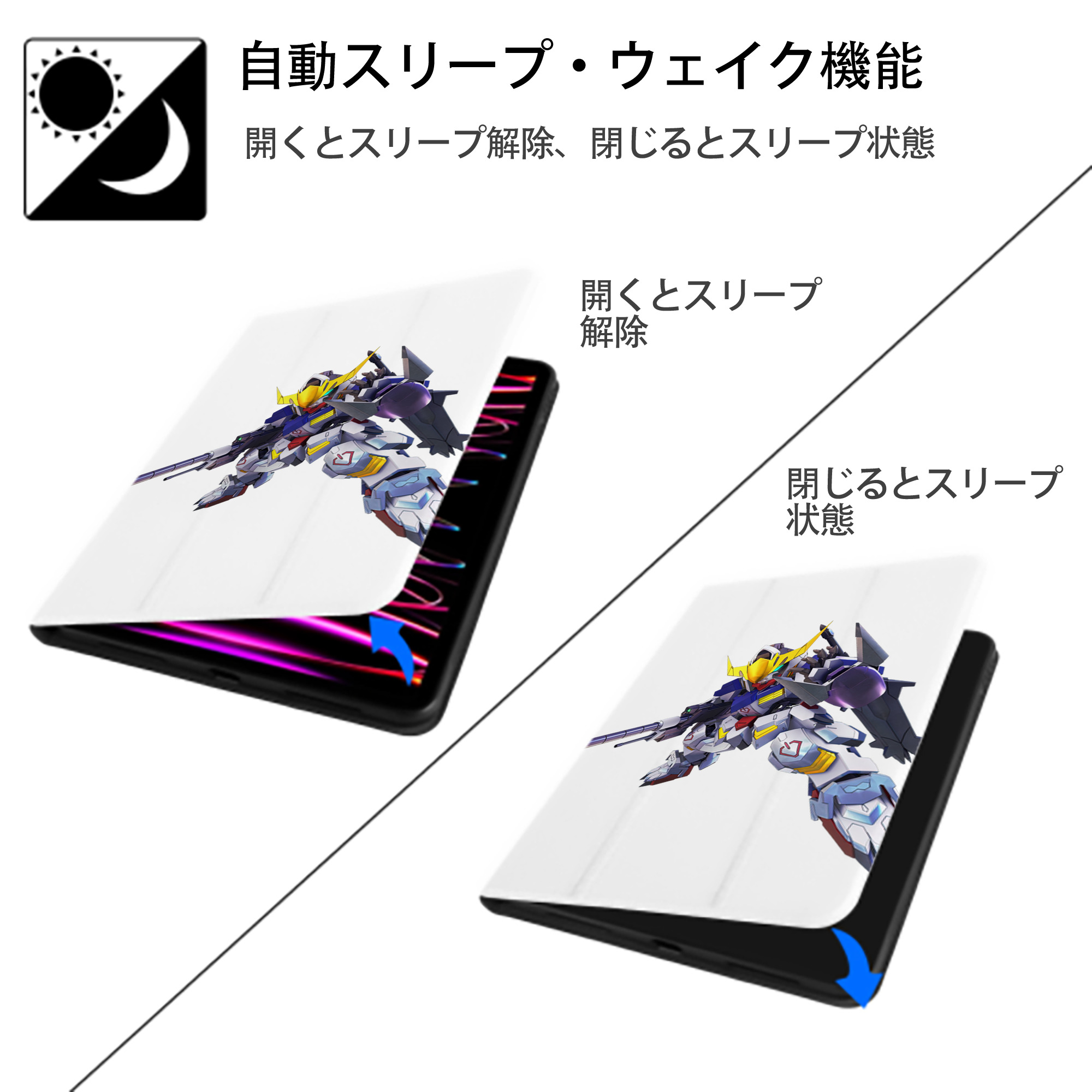 機動戦士ガンダム Mobile Suit Gundam IPad ケース ペン収納付き 三つ折りスタンド PUレザー×シリコン 対応機種9.5/10.5/10.9インチ