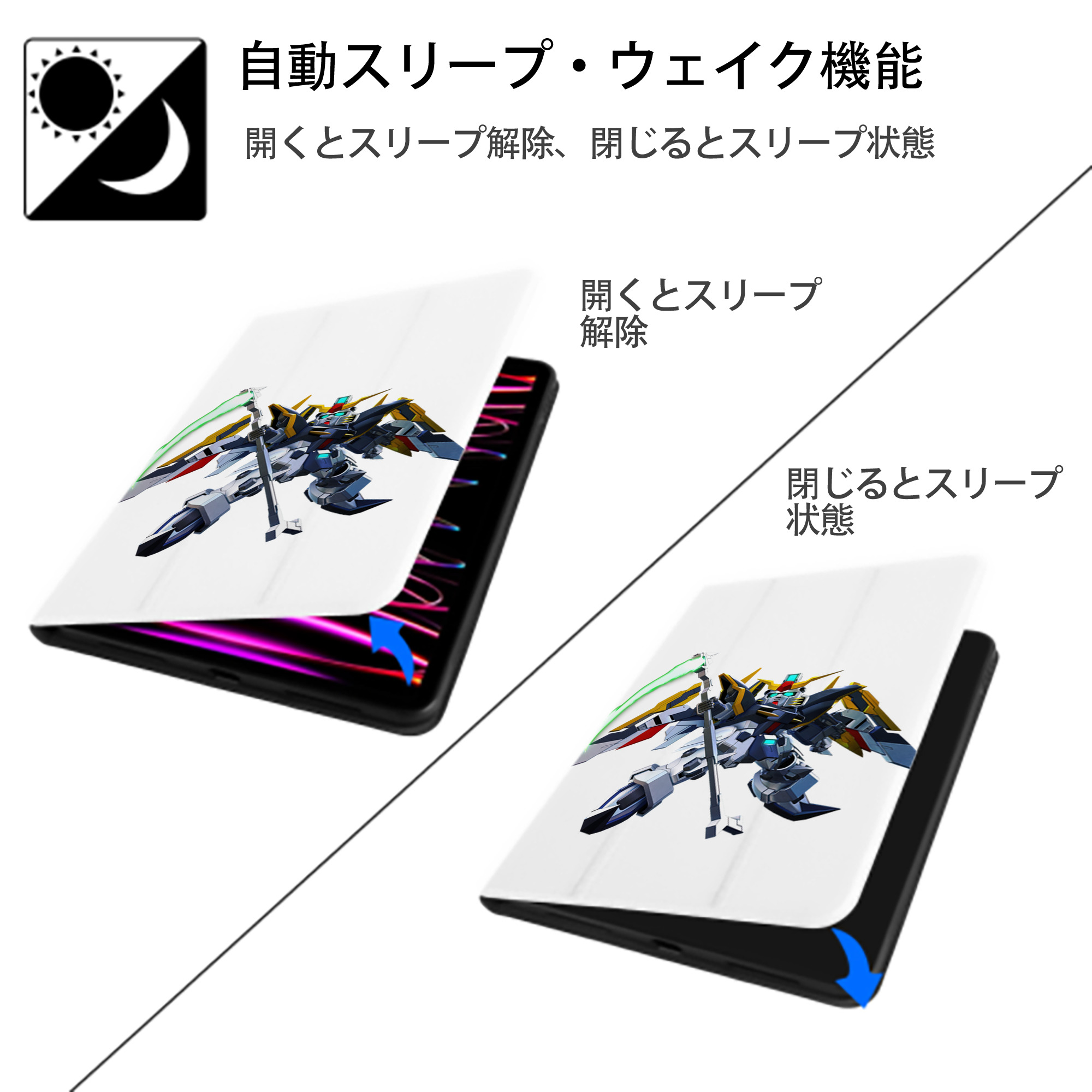 機動戦士ガンダム Mobile Suit Gundam IPad ケース ペン収納付き 三つ折りスタンド PUレザー×シリコン 対応機種9.5/10.5/10.9インチ