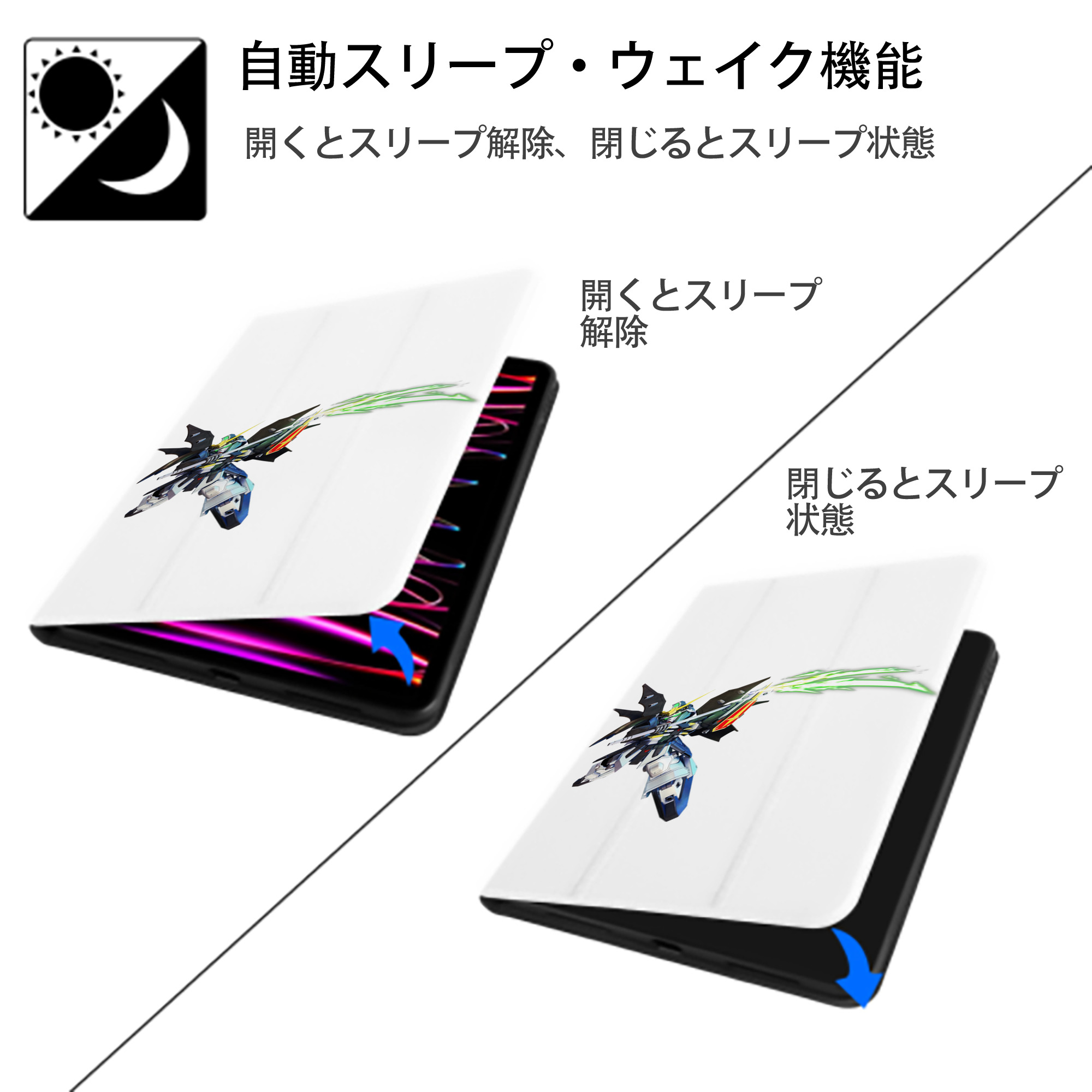 機動戦士ガンダム Mobile Suit Gundam IPad ケース ペン収納付き 三つ折りスタンド PUレザー×シリコン 対応機種9.5/10.5/10.9インチ