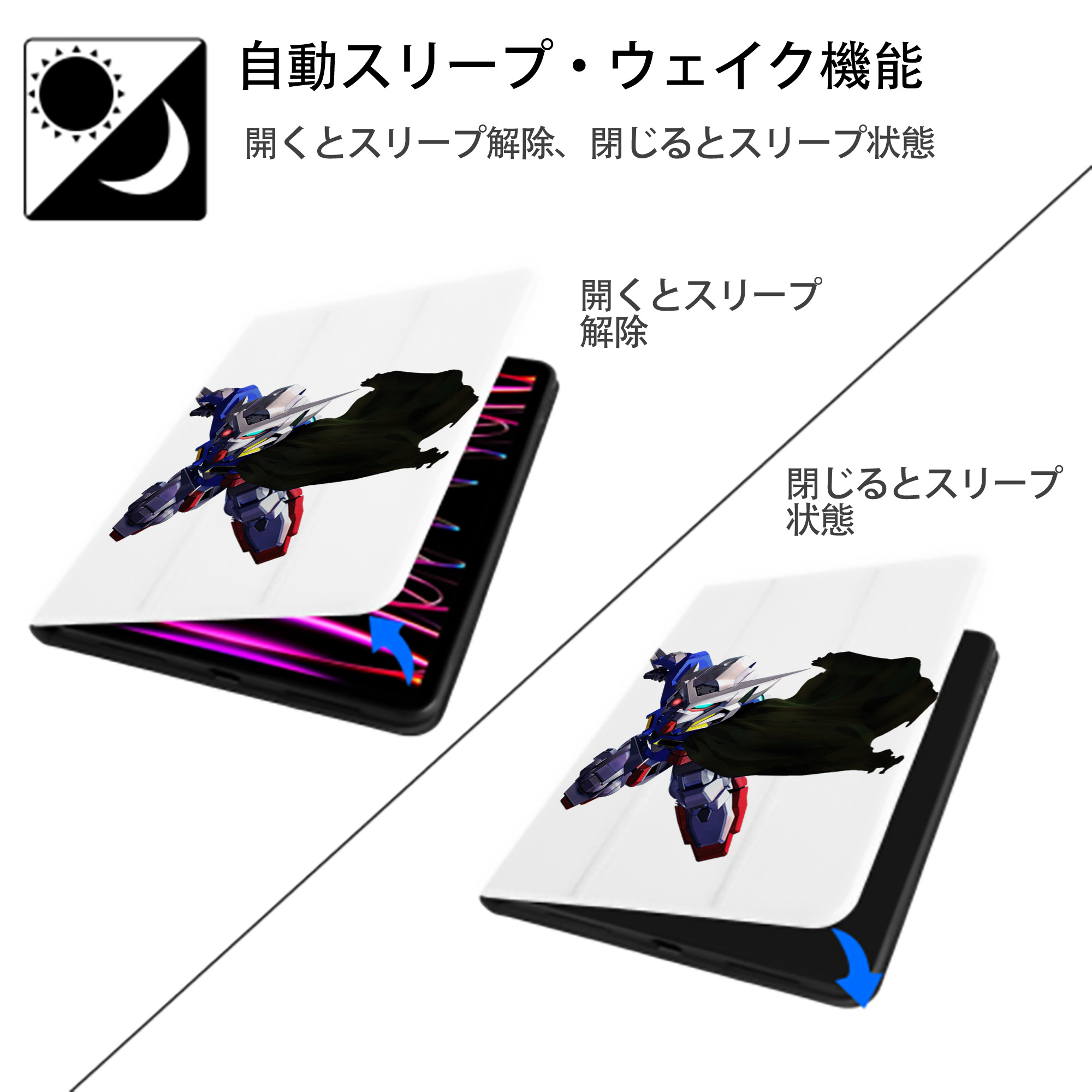 機動戦士ガンダム Mobile Suit Gundam IPad ケース ペン収納付き 三つ折りスタンド PUレザー×シリコン 対応機種9.5/10.5/10.9インチ