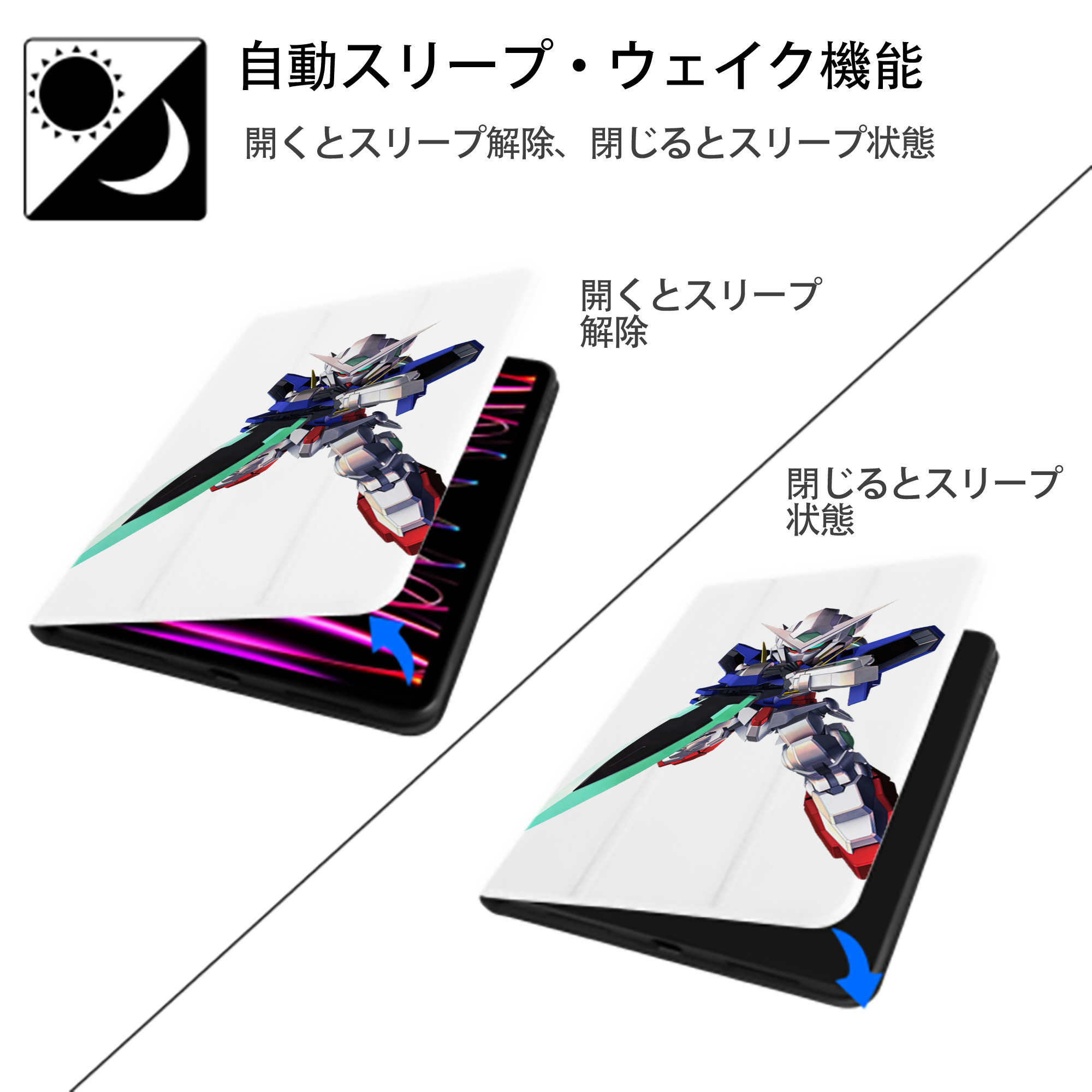 機動戦士ガンダム Mobile Suit Gundam IPad ケース ペン収納付き 三つ折りスタンド PUレザー×シリコン 対応機種9.5/10.5/10.9インチ