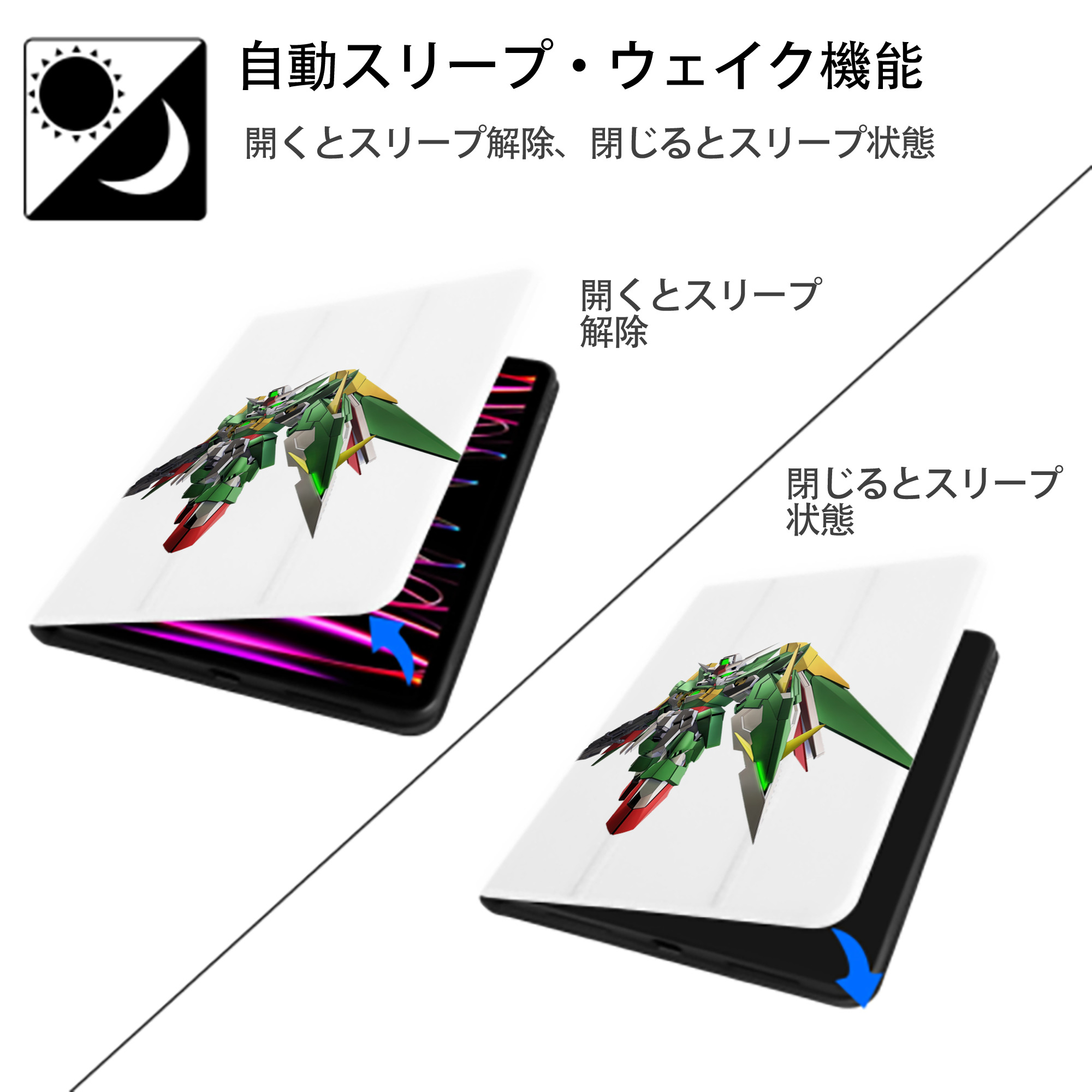 機動戦士ガンダム Mobile Suit Gundam IPad ケース ペン収納付き 三つ折りスタンド PUレザー×シリコン 対応機種9.5/10.5/10.9インチ
