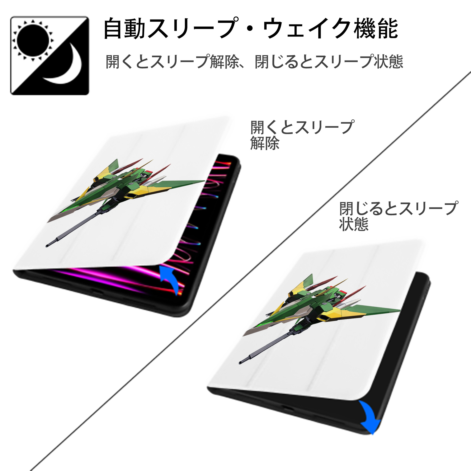 機動戦士ガンダム Mobile Suit Gundam IPad ケース ペン収納付き 三つ折りスタンド PUレザー×シリコン 対応機種9.5/10.5/10.9インチ