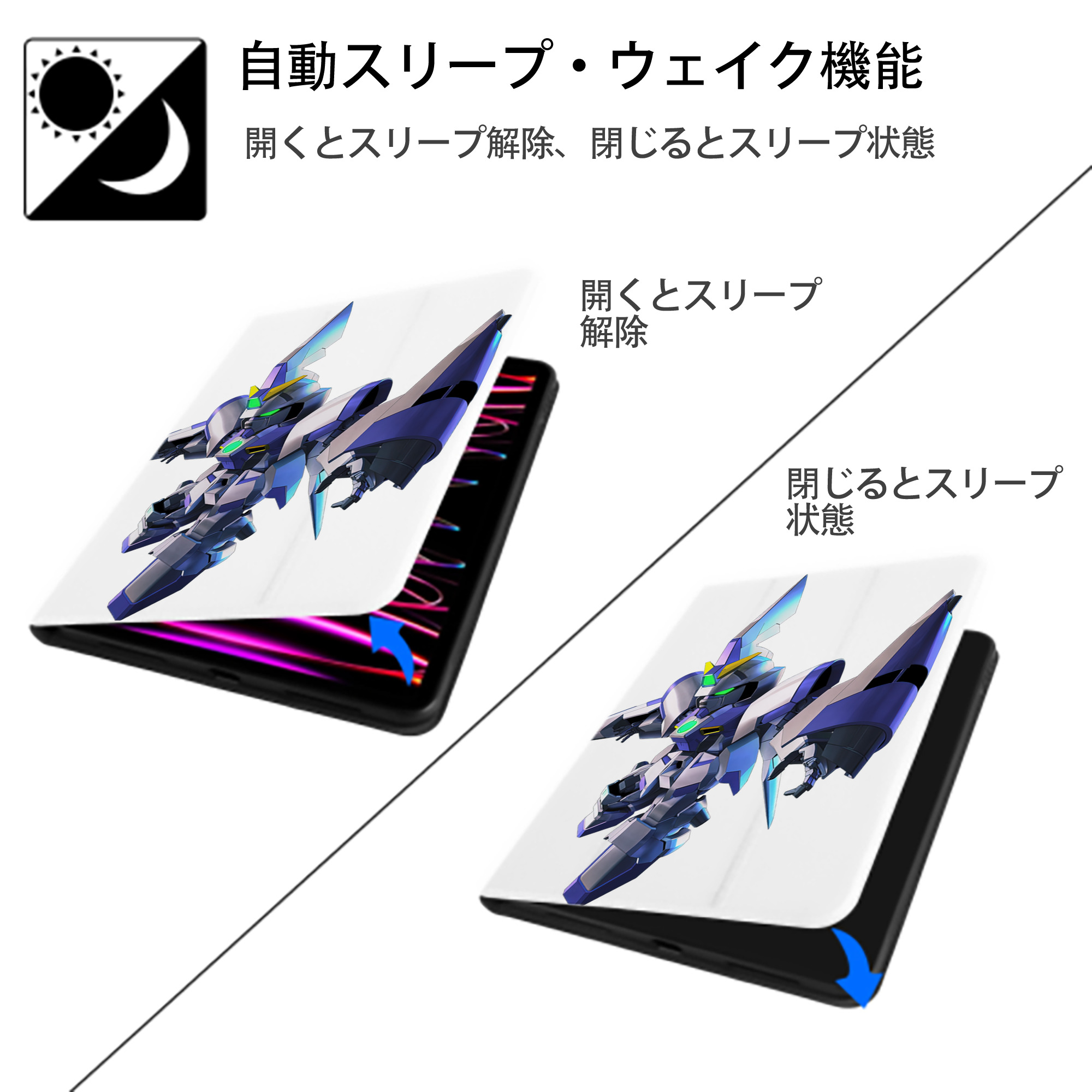 機動戦士ガンダム Mobile Suit Gundam IPad ケース ペン収納付き 三つ折りスタンド PUレザー×シリコン 対応機種9.5/10.5/10.9インチ