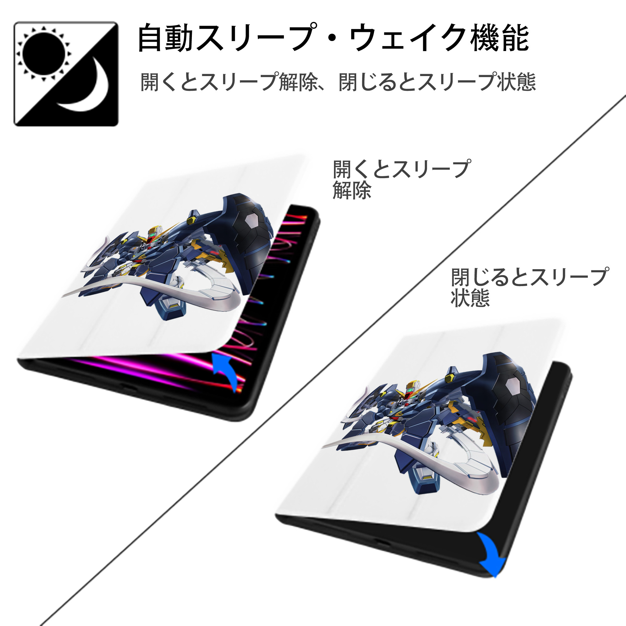 機動戦士ガンダム Mobile Suit Gundam IPad ケース ペン収納付き 三つ折りスタンド PUレザー×シリコン 対応機種9.5/10.5/10.9インチ