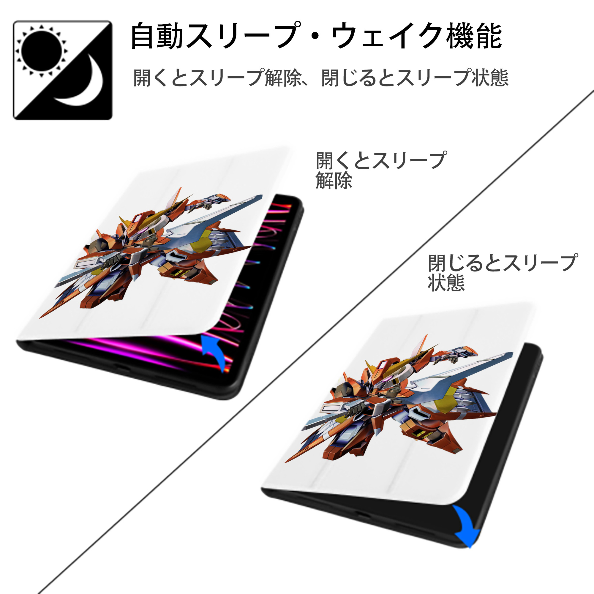 機動戦士ガンダム Mobile Suit Gundam IPad ケース ペン収納付き 三つ折りスタンド PUレザー×シリコン 対応機種9.5/10.5/10.9インチ