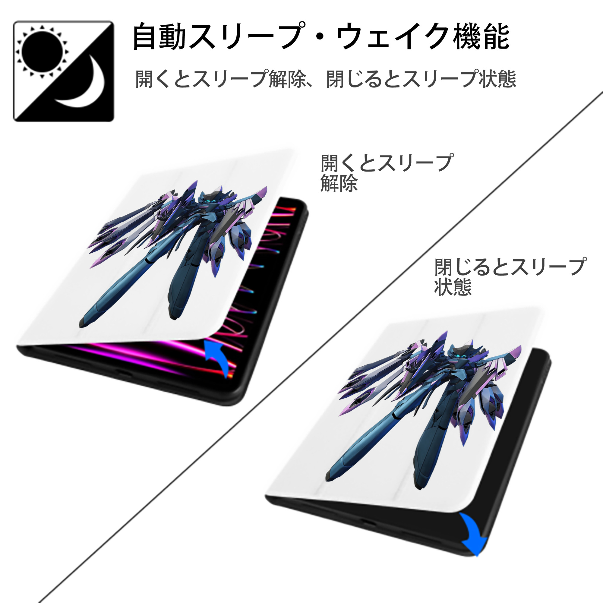 機動戦士ガンダム Mobile Suit Gundam IPad ケース ペン収納付き 三つ折りスタンド PUレザー×シリコン 対応機種9.5/10.5/10.9インチ