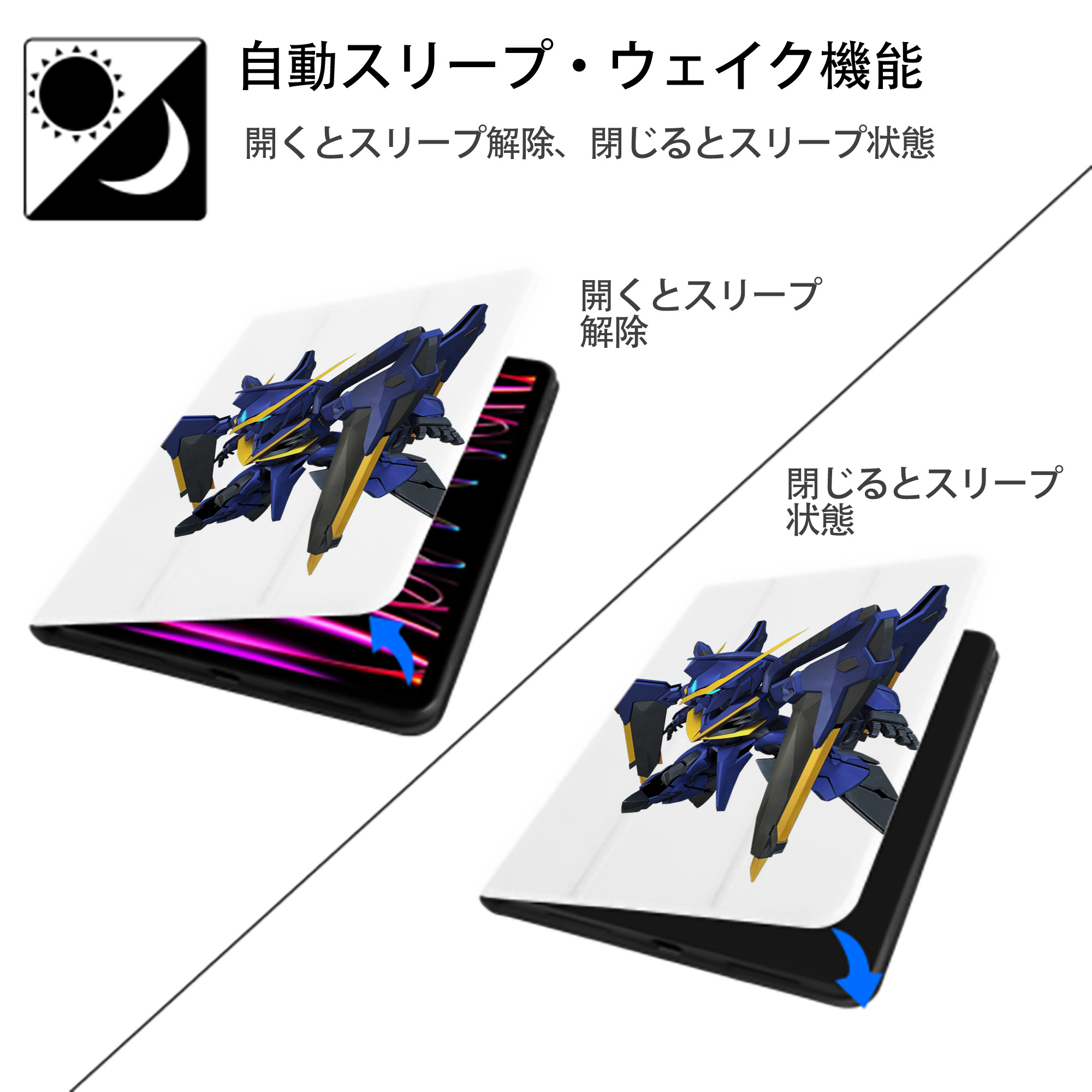 機動戦士ガンダム Mobile Suit Gundam IPad ケース ペン収納付き 三つ折りスタンド PUレザー×シリコン 対応機種9.5/10.5/10.9インチ