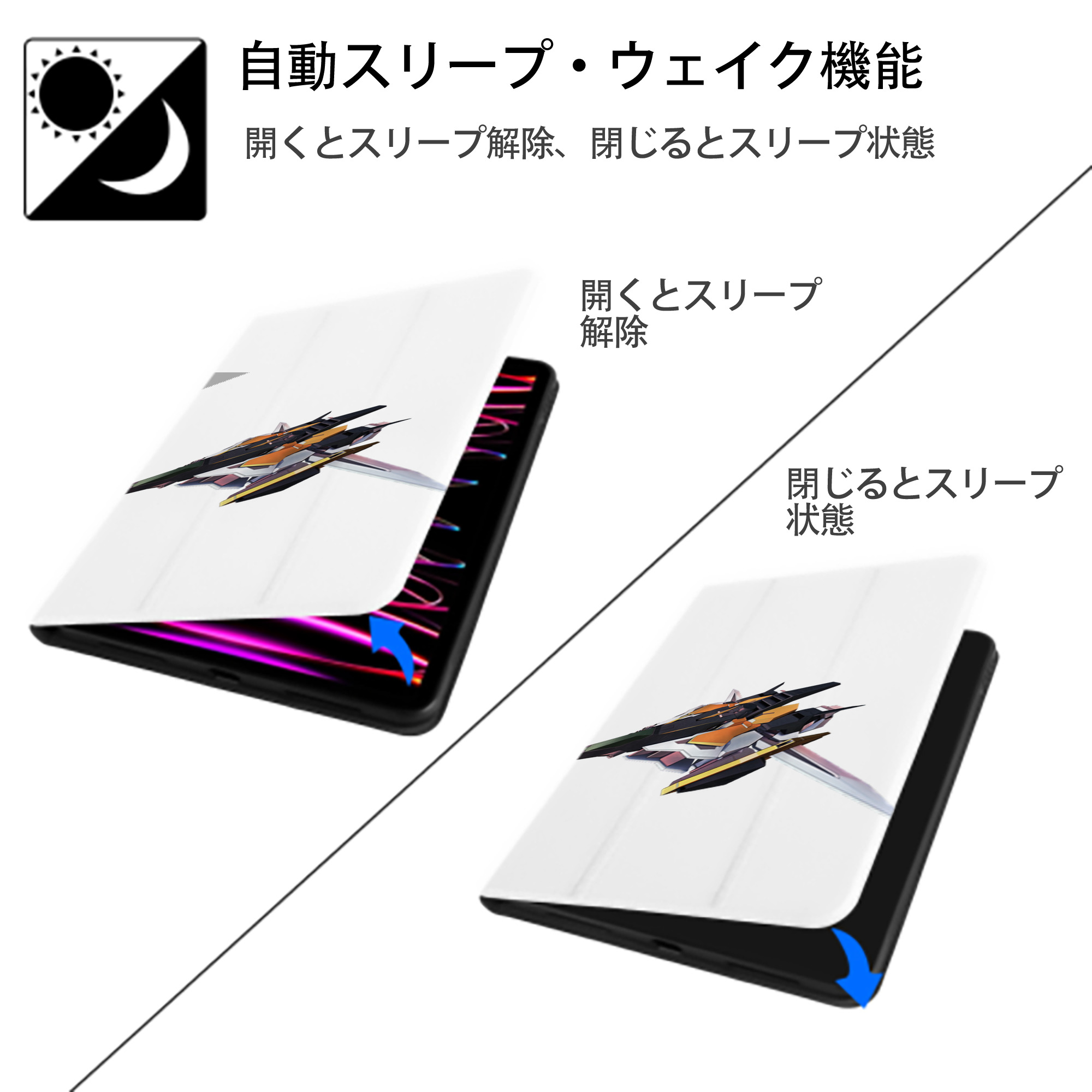 機動戦士ガンダム Mobile Suit Gundam IPad ケース ペン収納付き 三つ折りスタンド PUレザー×シリコン 対応機種9.5/10.5/10.9インチ