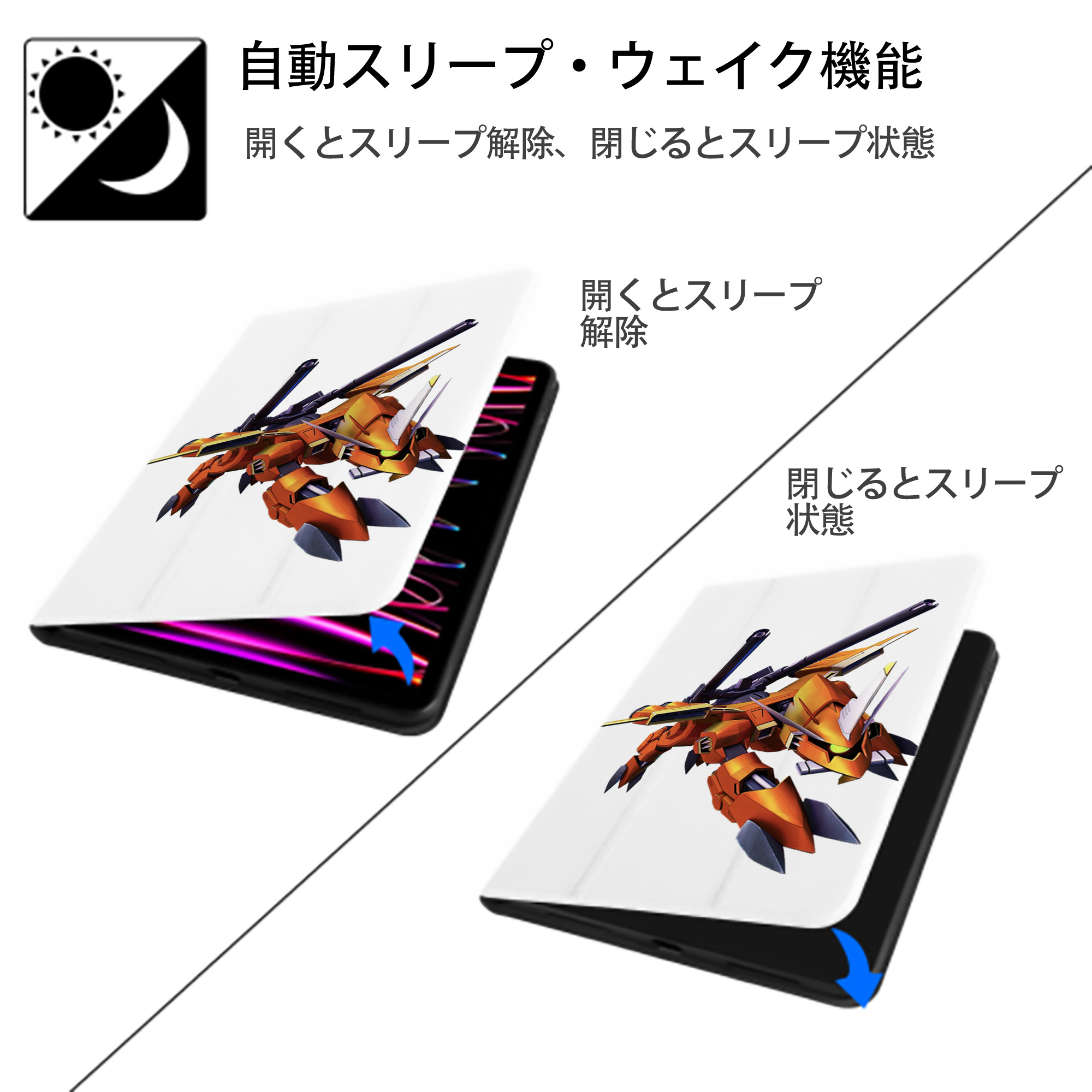 機動戦士ガンダム Mobile Suit Gundam IPad ケース ペン収納付き 三つ折りスタンド PUレザー×シリコン 対応機種9.5/10.5/10.9インチ