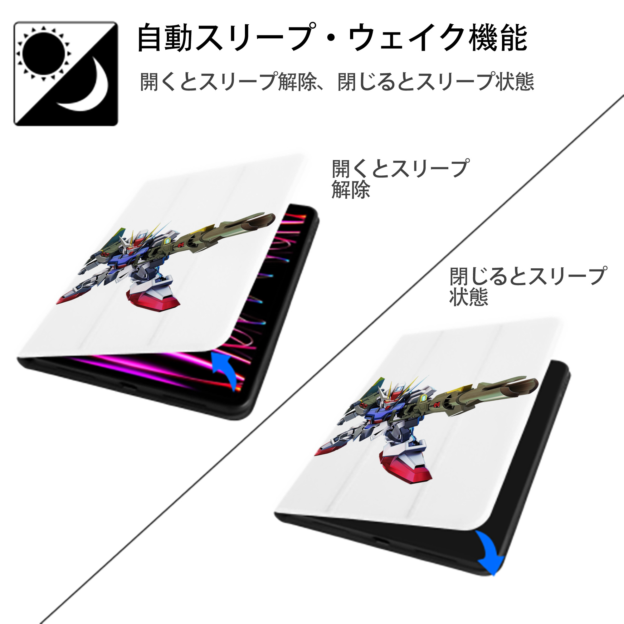 機動戦士ガンダム Mobile Suit Gundam IPad ケース ペン収納付き 三つ折りスタンド PUレザー×シリコン 対応機種9.5/10.5/10.9インチ