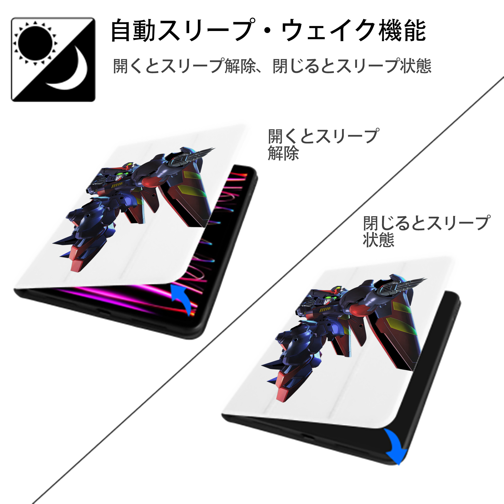 機動戦士ガンダム Mobile Suit Gundam IPad ケース ペン収納付き 三つ折りスタンド PUレザー×シリコン 対応機種9.5/10.5/10.9インチ