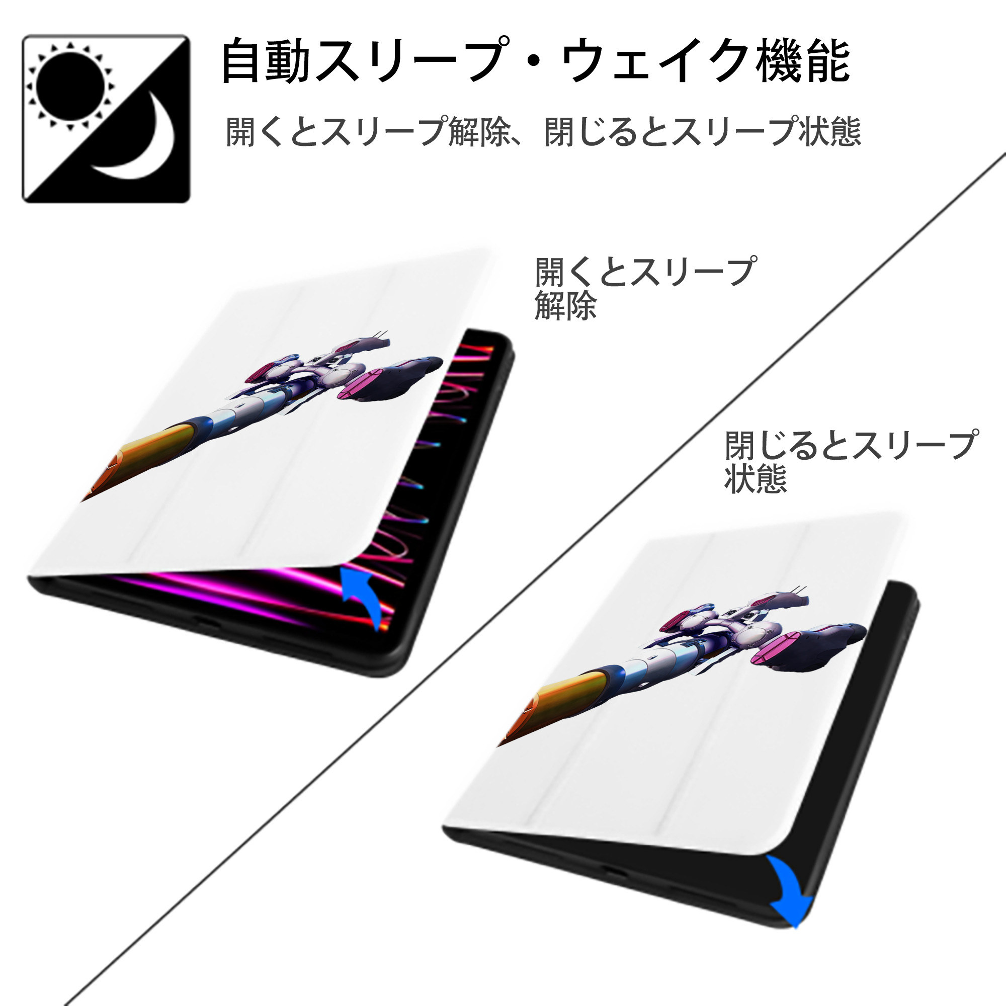 機動戦士ガンダム Mobile Suit Gundam IPad ケース ペン収納付き 三つ折りスタンド PUレザー×シリコン 対応機種9.5/10.5/10.9インチ